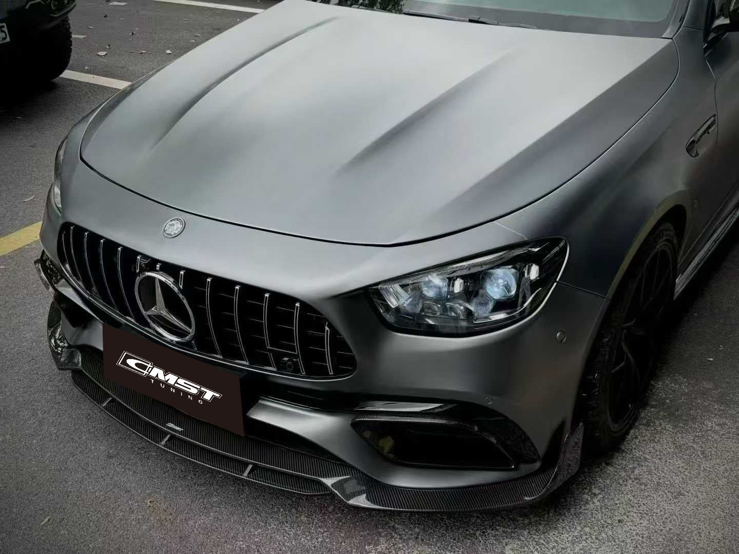 Mercedes Benz E-Class E63S E63 W213 2021-2023 with Aftermarket Parts - Pre-preg Carbon Fiber FRP Front Lip Splitter from CMST Tuning