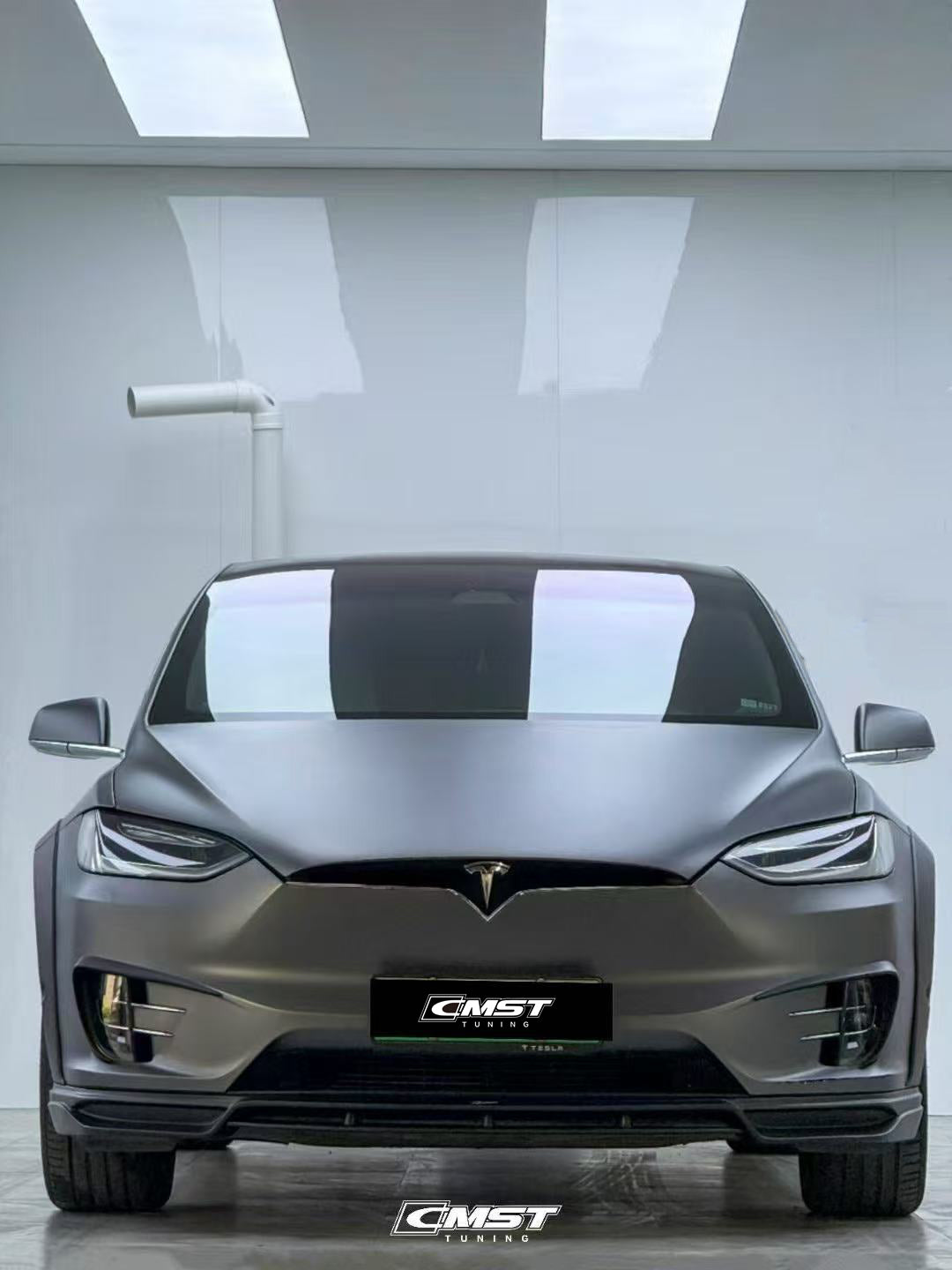 Tesla Model X P100D 100D 90D 75D 60D Performance Long Range Base 2016-2021 with Aftermarket Parts - Front Lip Splitter Carbon Fiber / FRP from CMST Tuning