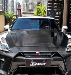 Nissan GTR R35 CBA DBA EBA 2008 2009 2010 2011 2012 2013 2014 2015 2016 2017 2018 2019 2020 2021 2022 2023 2024(for installation on 2017-2024 vehicles, 2008-2016 bumper is recommended) with Aftermarket Parts - V5 Hood Carbon Fiber / FRP from CMST Tuning