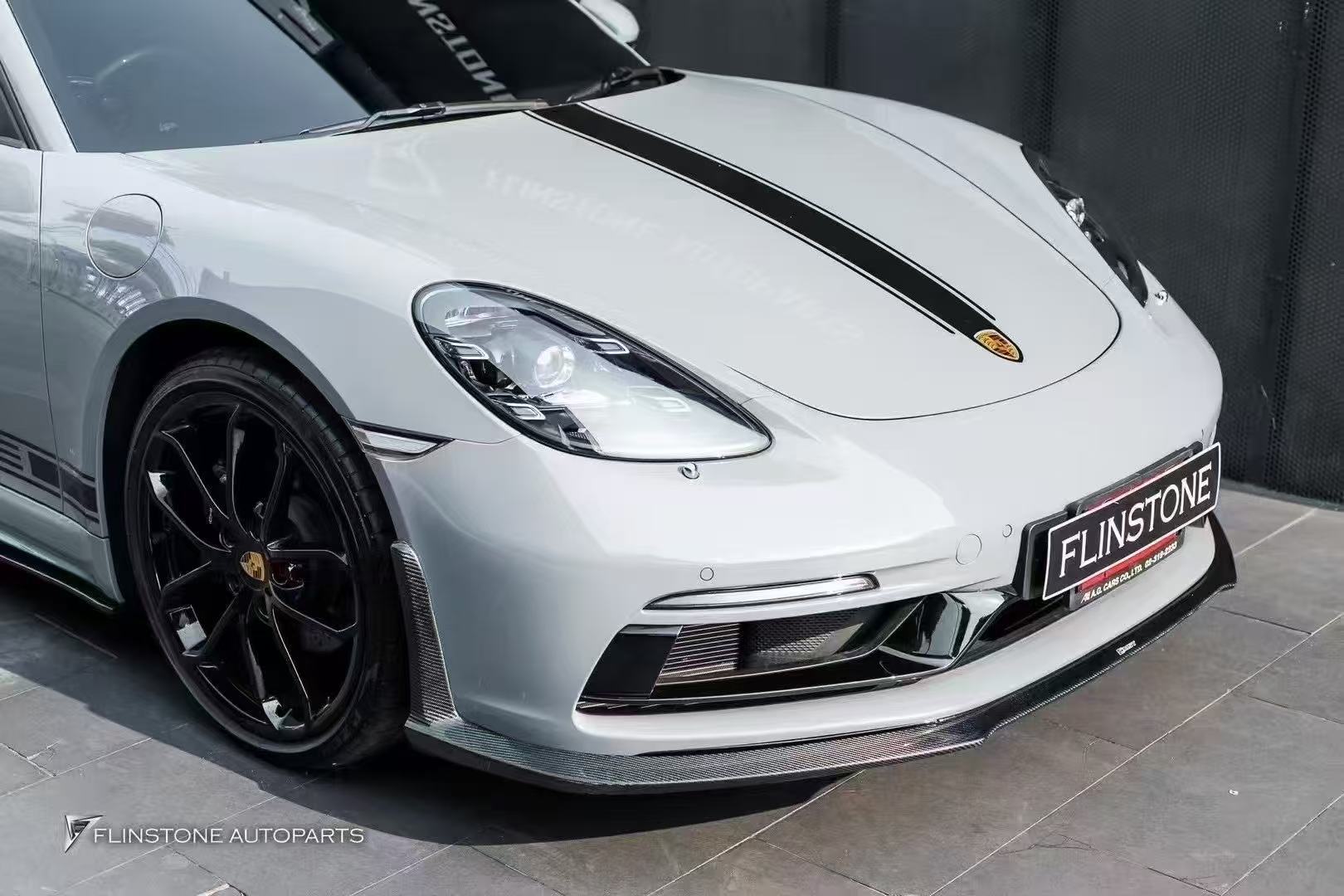 Porsche 718 Cayman Boxster Base S T 2017-ON with Aftermarket Parts - V1 Style Front Lip Splitter Carbon Fiber / FRP from CMST Tuning