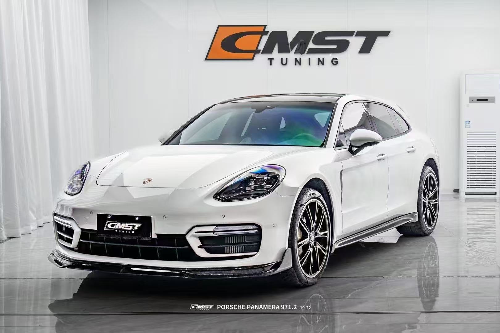Porsche Panamera 971.2 Turbo/Turbo S 2021 2022 2023 (not all Turbo S has the same bumper, please make sure you have the same bumper as pictured) with Aftermarket Parts - Front Lip Splitter Pre-preg Carbon Fiber / FRP from CMST Tuning