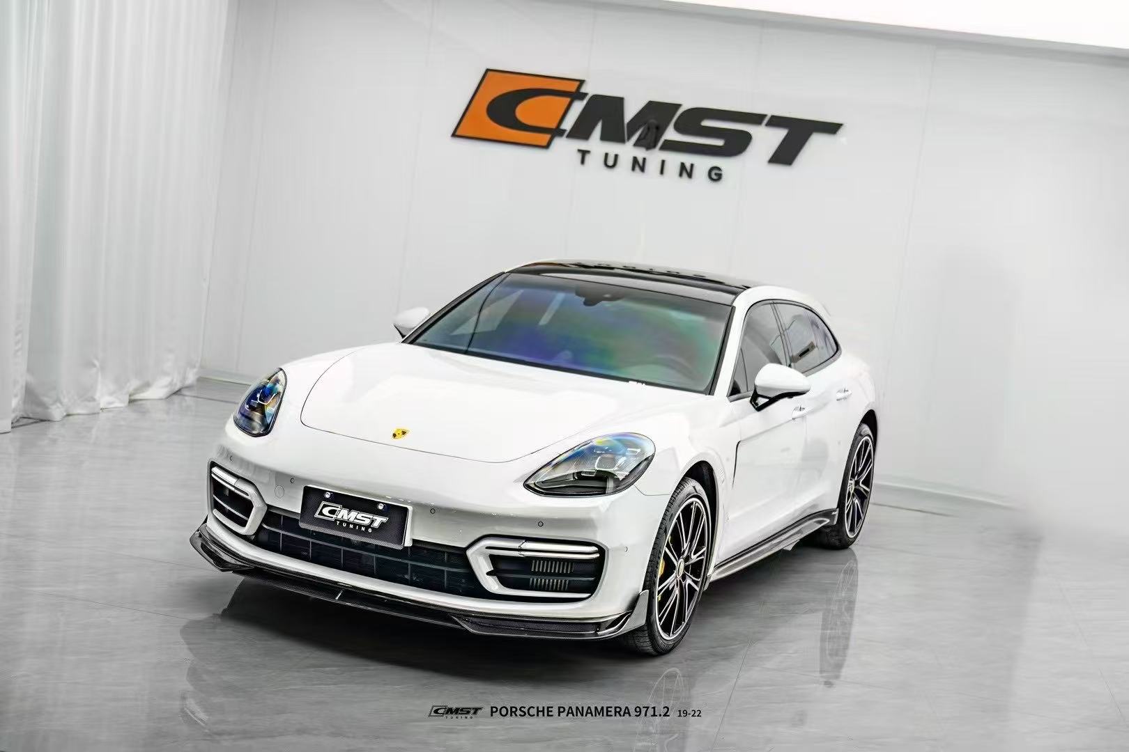 Porsche Panamera 971.2 Turbo/Turbo S 2021 2022 2023 (not all Turbo S has the same bumper, please make sure you have the same bumper as pictured) with Aftermarket Parts - Front Lip Splitter Pre-preg Carbon Fiber / FRP from CMST Tuning