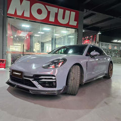 Porsche Panamera 971.2 Turbo/Turbo S 2021 2022 2023 (not all Turbo S has the same bumper, please make sure you have the same bumper as pictured) with Aftermarket Parts - Front Lip Splitter Pre-preg Carbon Fiber / FRP from CMST Tuning