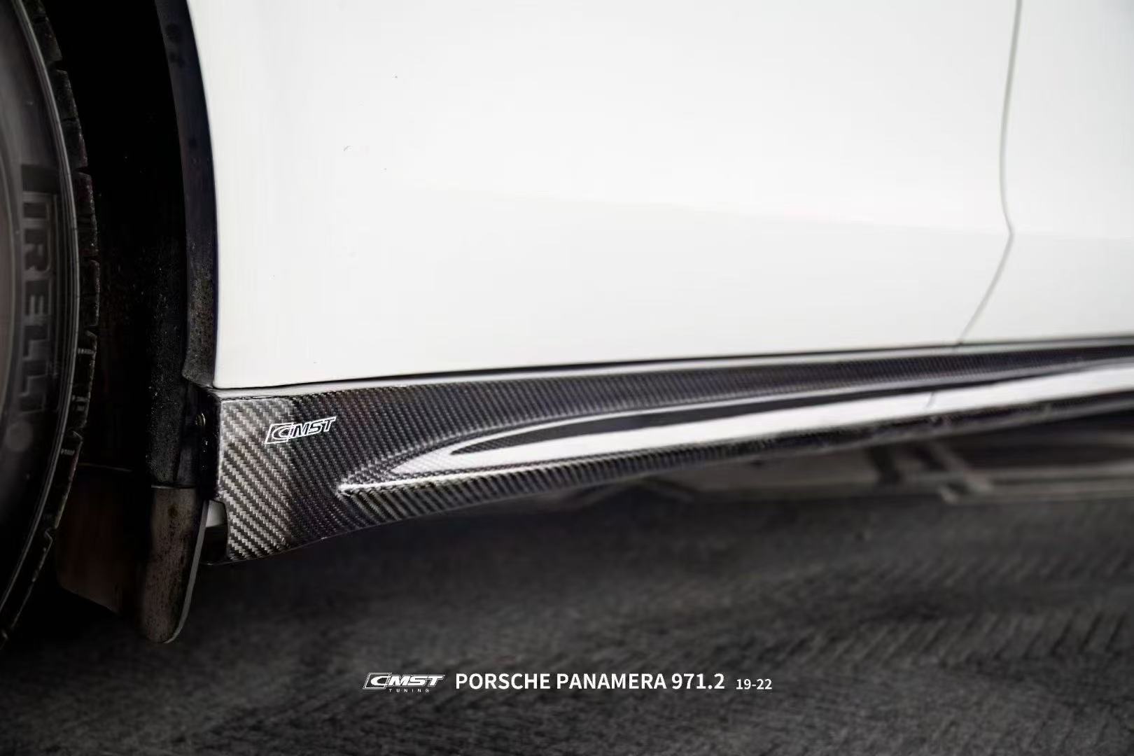 Porsche Panamera 971 971.1 RWD/Base/4/4S/GTS/Turbo/Turbo S 2017-2020 & Panamera 971 971.2 RWD/Base/4/4S/GTS/Turbo/Turbo S 2021-2023 with Aftermarket Parts - V2 Style Pre-preg Carbon & FRP Side Skirts from CMST Tuning
