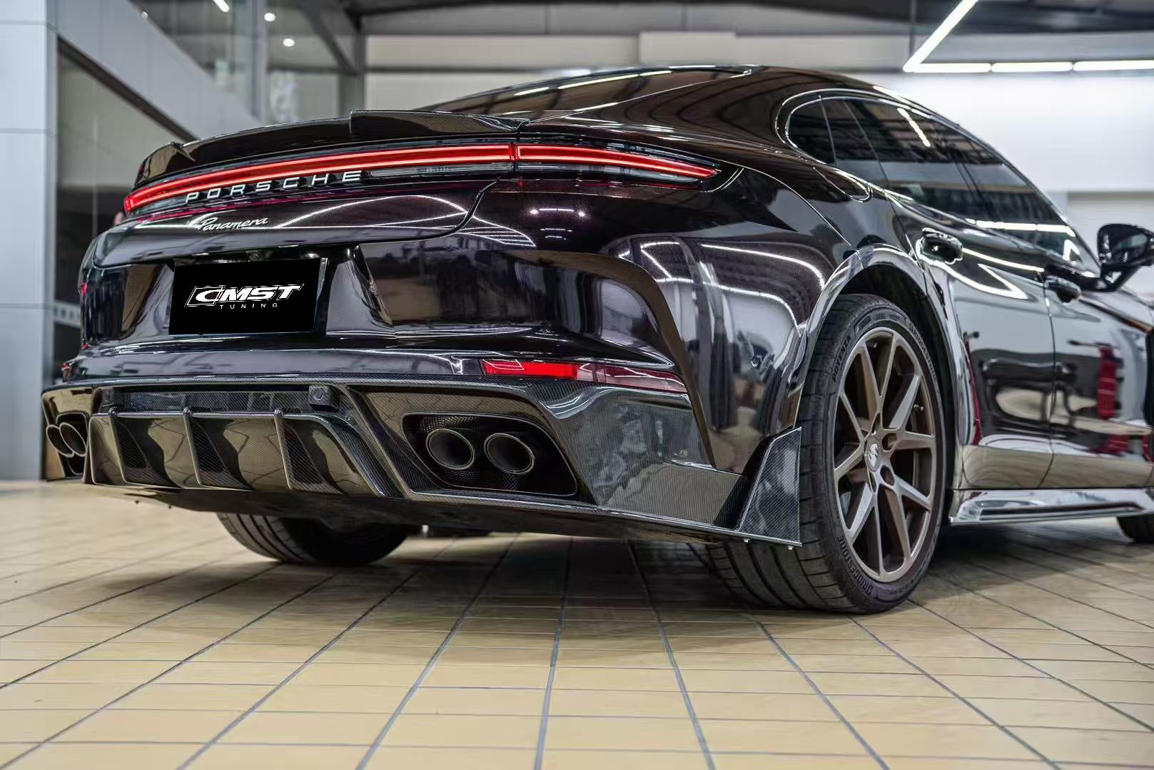 Porsche Panamera 976 Base 4 4S E-Hybird 2024 (suitable for GTS and Turbo if active spoiler is deactivated) with Aftermarket Parts - Rear Spoiler Pre-preg Carbon Fiber / FRP from CMST Tuning