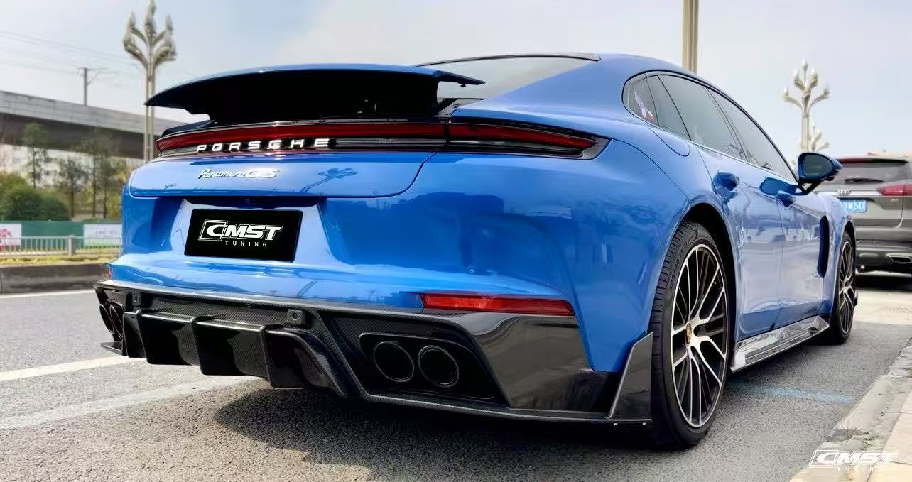Porsche Panamera 976 Base 4 4S E-Hybird GTS Turbo 2024 with Aftermarket Parts - Rear Diffuser & Canards Pre-preg Carbon Fiber / FRP from CMST Tuning