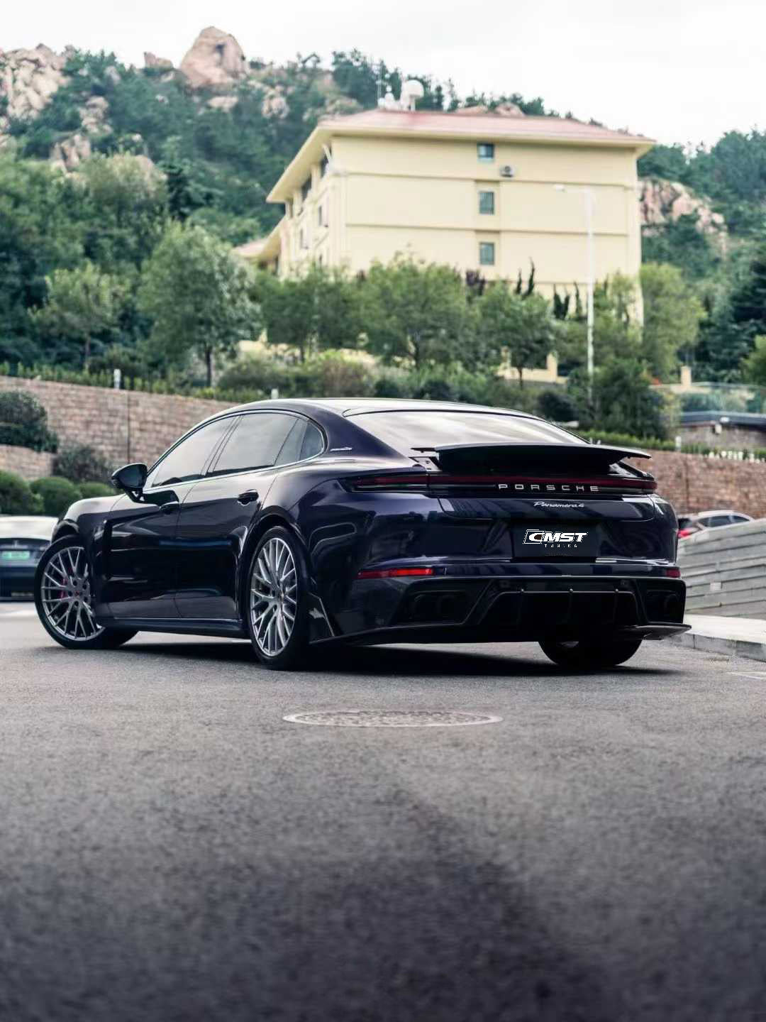 Porsche Panamera 976 Base 4 4S E-Hybird GTS Turbo 2024 with Aftermarket Parts - Rear Diffuser & Canards Pre-preg Carbon Fiber / FRP from CMST Tuning