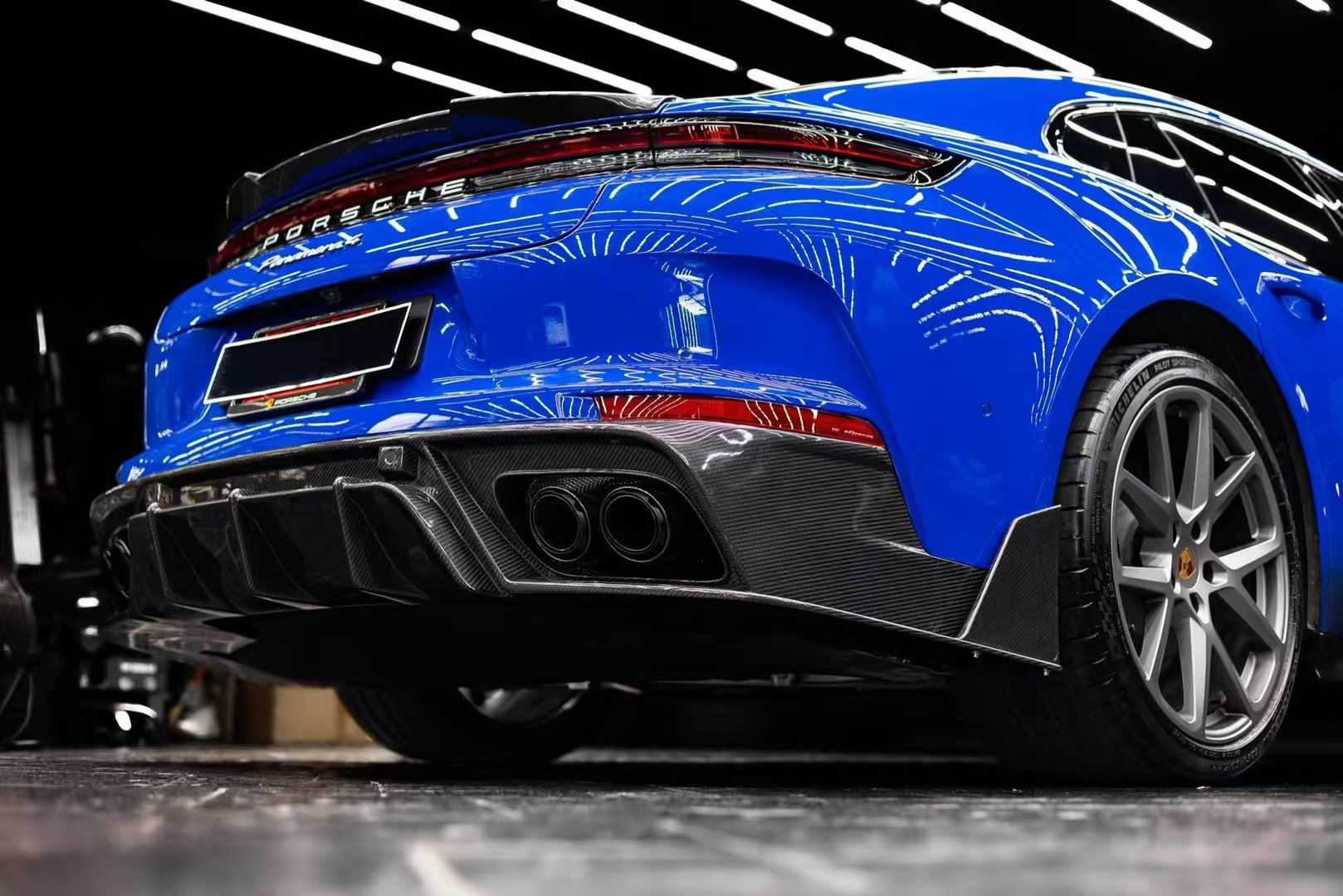 Porsche Panamera 976 Base 4 4S E-Hybird GTS Turbo 2024 with Aftermarket Parts - Rear Diffuser & Canards Pre-preg Carbon Fiber / FRP from CMST Tuning