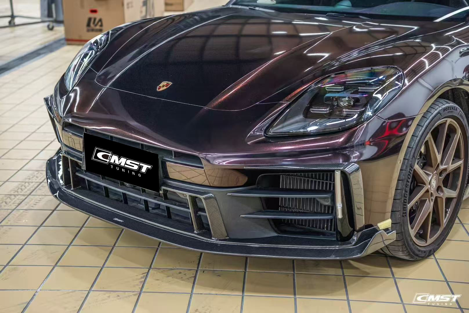Porsche Panamera 976 Base 4 4S E-Hybird 2024 with Aftermarket Parts - Front Canards Pre-preg Carbon Fiber / FRP from CMST Tuning