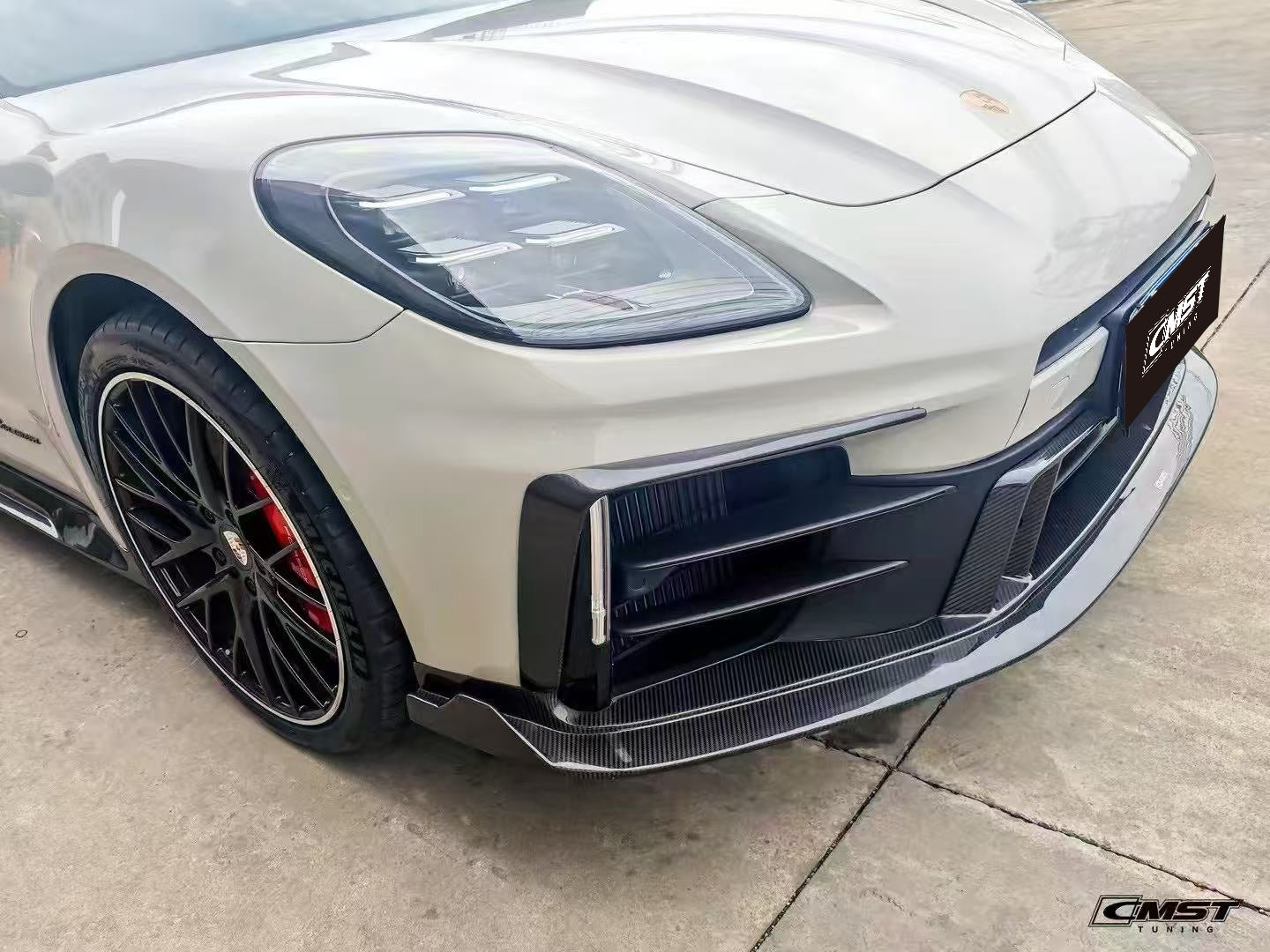 Porsche Panamera 976 Base 4 4S E-Hybird 2024 with Aftermarket Parts - Front Canards Pre-preg Carbon Fiber / FRP from CMST Tuning