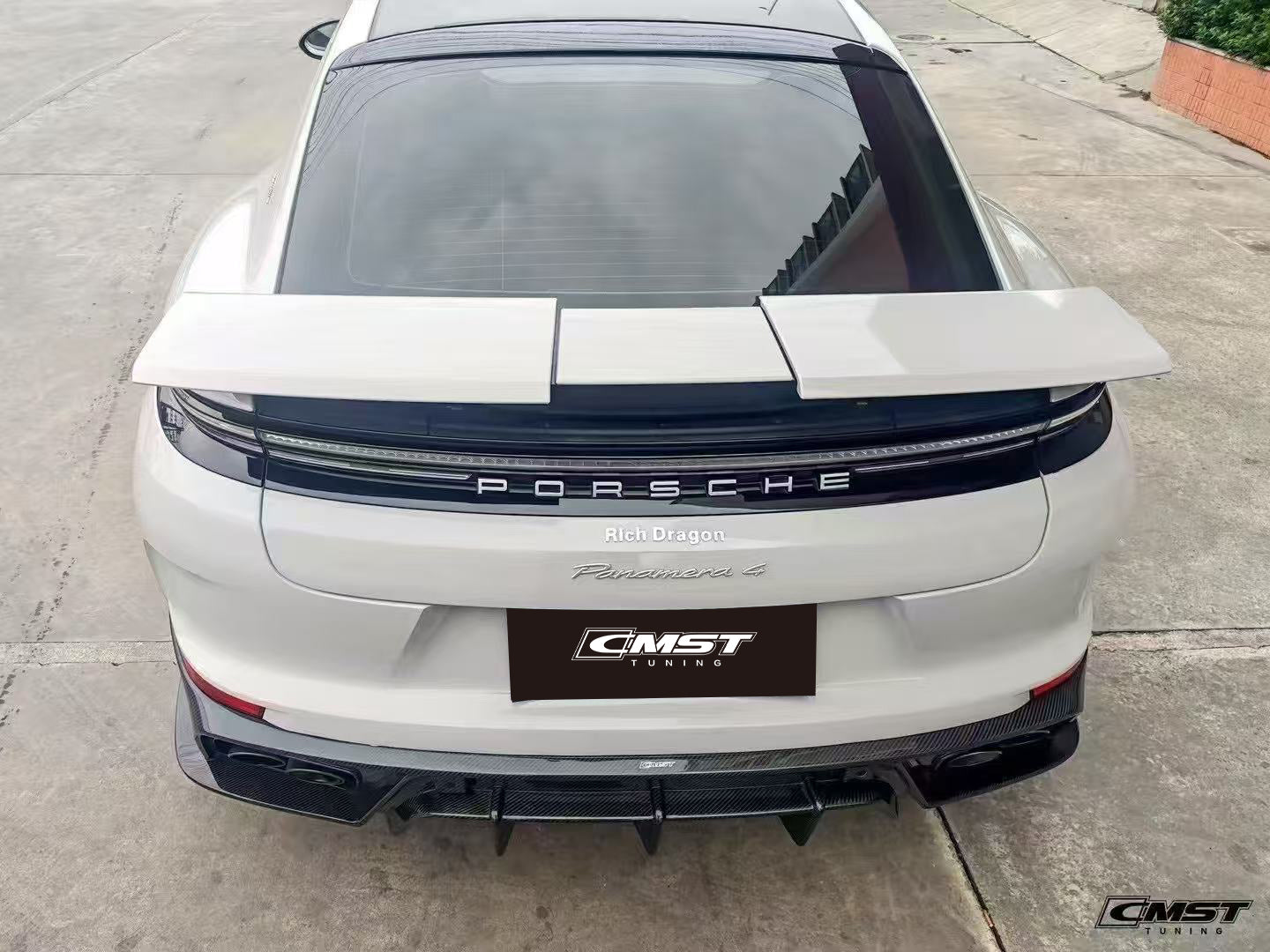 Porsche Panamera 976 Base 4 4S E-Hybird GTS Turbo 2024 with Aftermarket Parts - Rear Diffuser & Canards Pre-preg Carbon Fiber / FRP from CMST Tuning