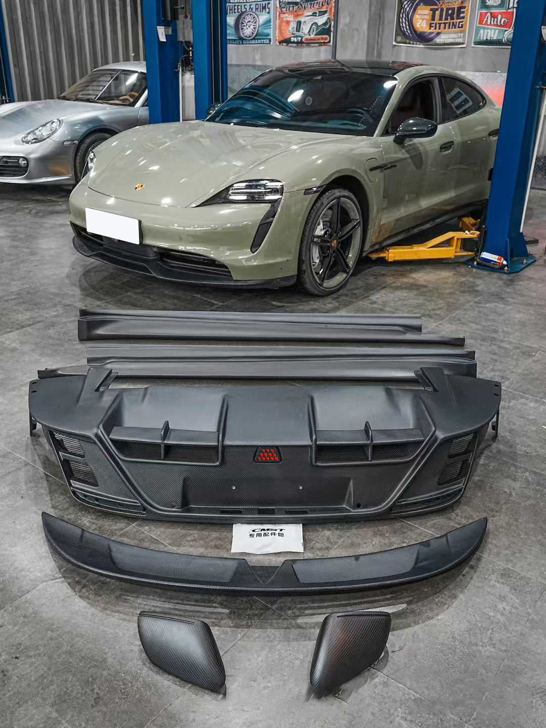 Porsche Taycan 9J1 Sedan/Cross Turismo RWD/4S/GTS/Turbo/Turbo S 2020-ON with Aftermarket Parts - Rear Diffuser & Canards Carbon Fiber / FRP from CMST Tuning