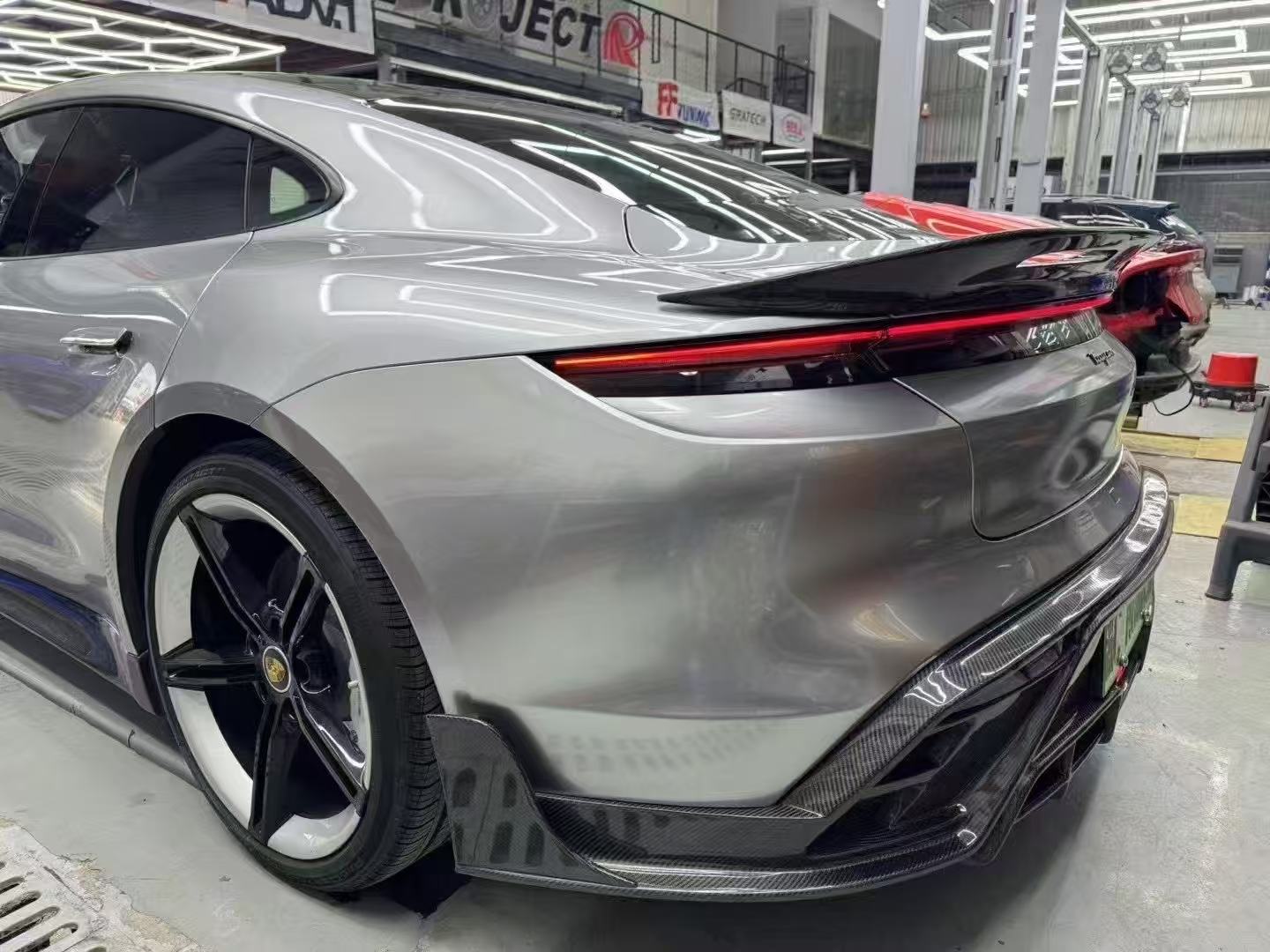 Porsche Taycan 9J1 Sedan/Cross Turismo RWD/4S/GTS/Turbo/Turbo S 2020-ON with Aftermarket Parts - Rear Diffuser & Canards Carbon Fiber / FRP from CMST Tuning