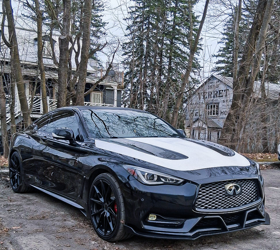 Infiniti Q60 Red Sport 400 Premium Luxe Sport Pure 2017 2018 2019 2020 2021 2022 with Aftermarket Parts - Project Black S Concept Hood Bonnet Carbon Fiber / FRP from CMST Tuning 
