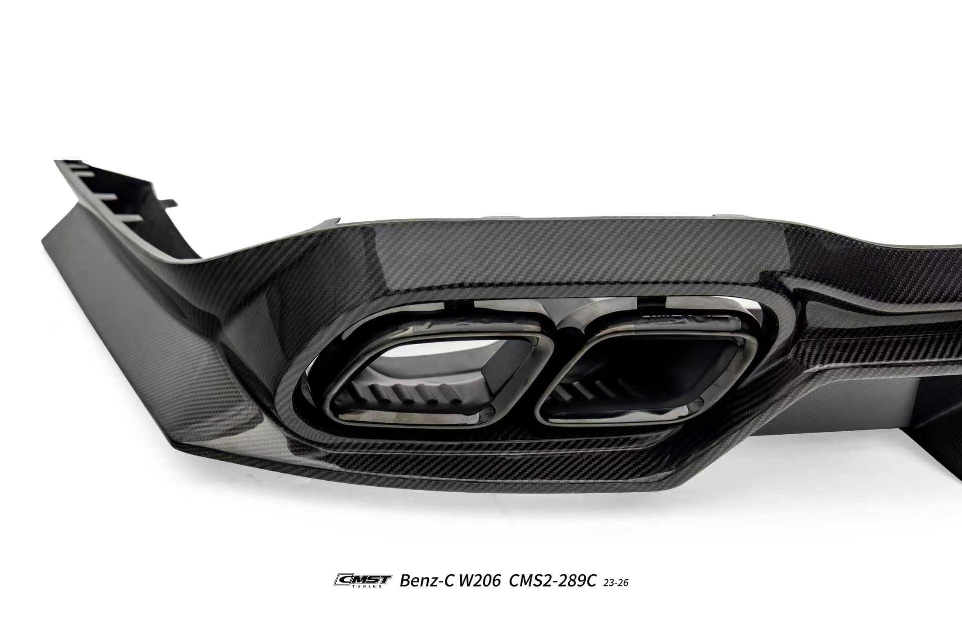 Mercedes Benz C-Class C63 C43 AMG C300 (with sport-package bumper) W206 S206 2021-ON with Aftermarket Parts - Rear Diffuser & Exhaust Carbon Fiber / FRP from CMST Tuning