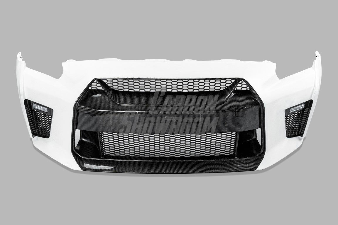Nissan GTR Nismo Black Edition Track Eidtion Premium Base 2008-2016 (for installation on 2017-2024 vehicles, 2008-2016 hood is recommended) with Aftermarket Parts - Stage 1 Style Front Bumper & Lip (Undertray & DRL included) Carbon Fiber / FRP from CMST Tuning