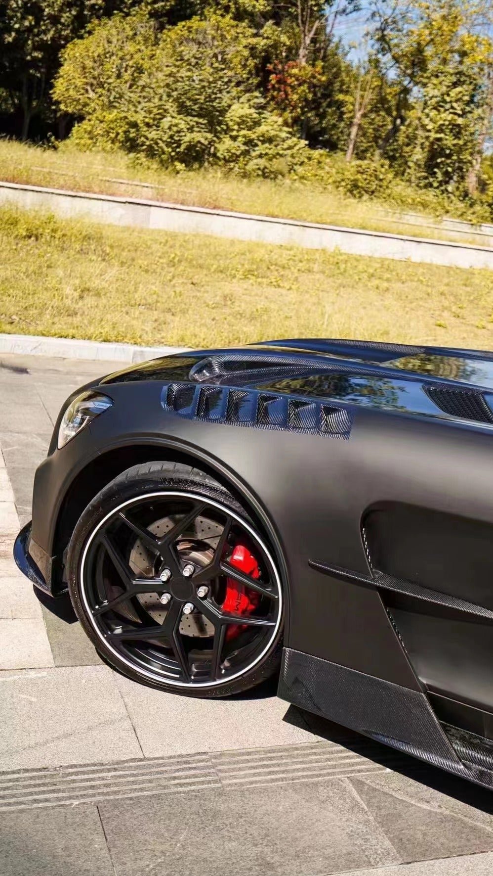 Benz AMG GT GTS GTC GTR C190 2016-2021 (designed to work with CMST Black Series Style Front Bumper, small wider lips would need to be shaved off for fitment with OEM width bumper) with Aftermarket Parts - Front Fenders Carbon Fiber / FRP from CMST Tuning
