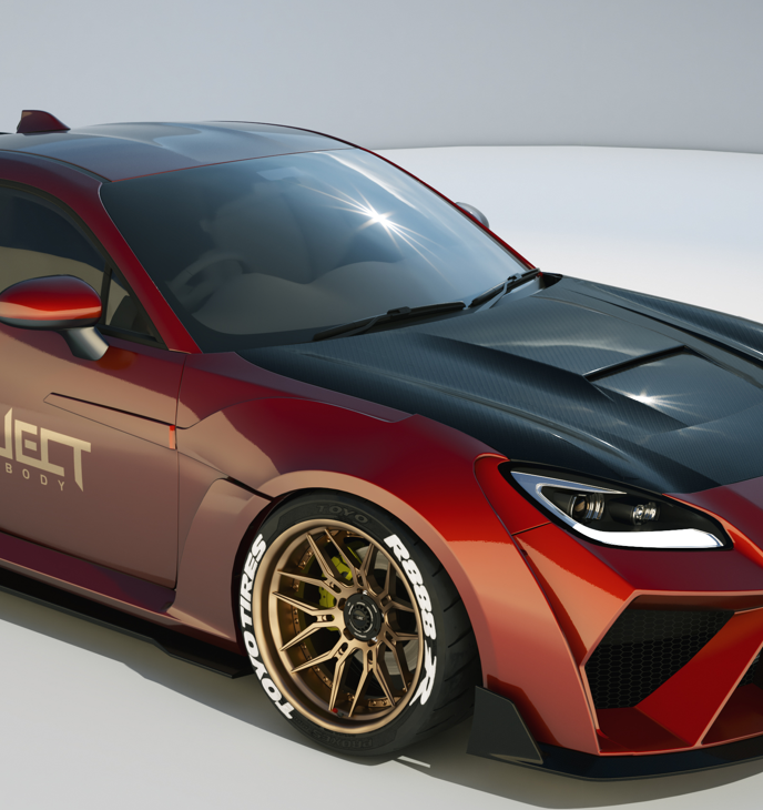 Subaru BRZ ZD8 2022-ON & Toyota GR86 ZN8 2022-ON with Aftermarket Parts - PROJECT WIDEBODY Front Fender Flares and Door Garnish Carbon Fiber / FRP from CMST Tuning