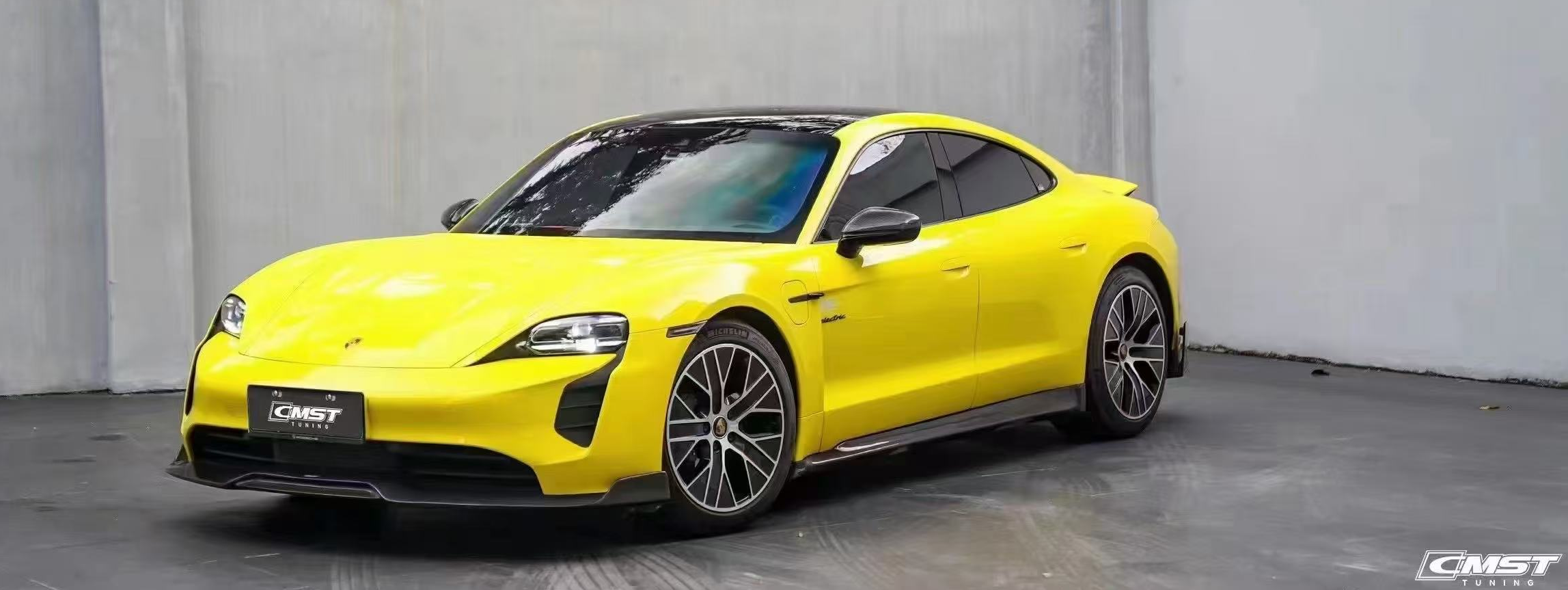 Porsche Taycan 9J1 Sedan/Cross Turismo RWD/4S/GTS/Turbo/Turbo S 2020-2024 (RWD/4S/GTS trims will require Sport Design Package) with Aftermarket Parts - Front Lip Vacuumed Carbon Fiber / FRP CMST Tuning