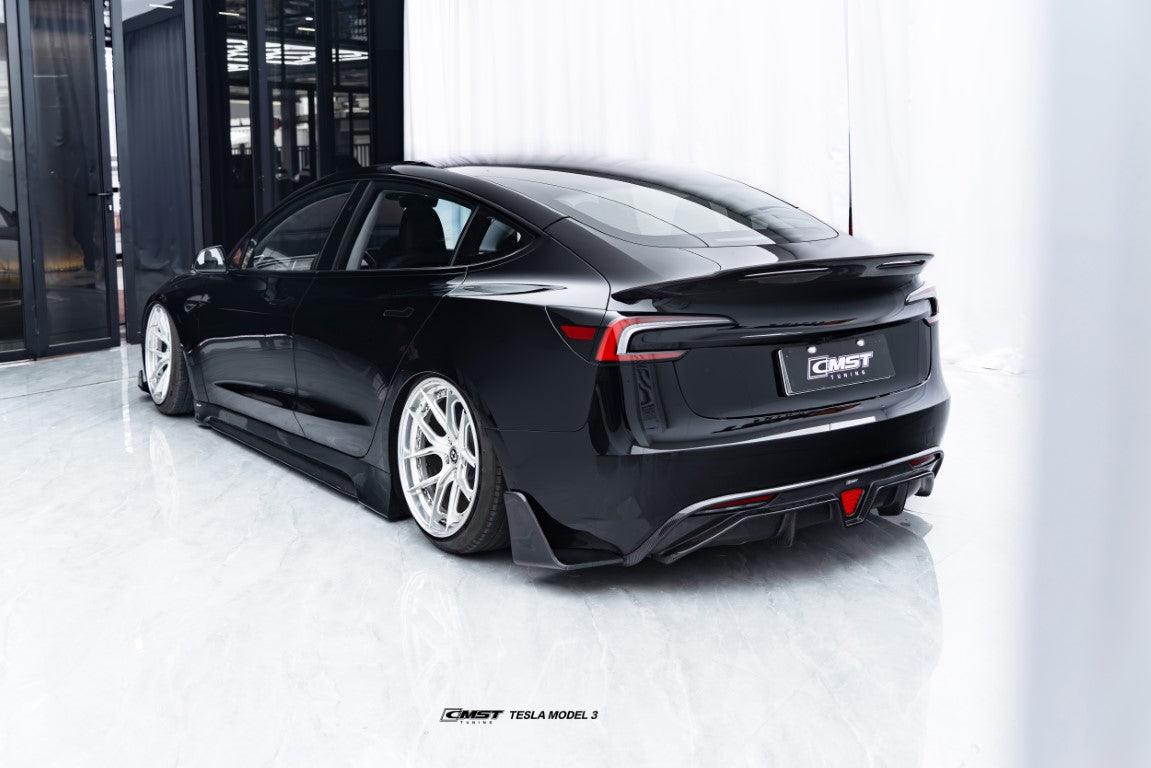 Tesla Model 3 Highland / Performance 2024-ON with Aftermarket Parts - V1 Style Rear Diffuser & Canards Carbon Fiber from CMST Tuning
