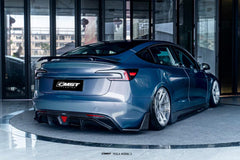 Tesla Model 3 Highland / Performance 2024-ON with Aftermarket Parts - V1 Style Rear Diffuser & Canards Carbon Fiber from CMST Tuning