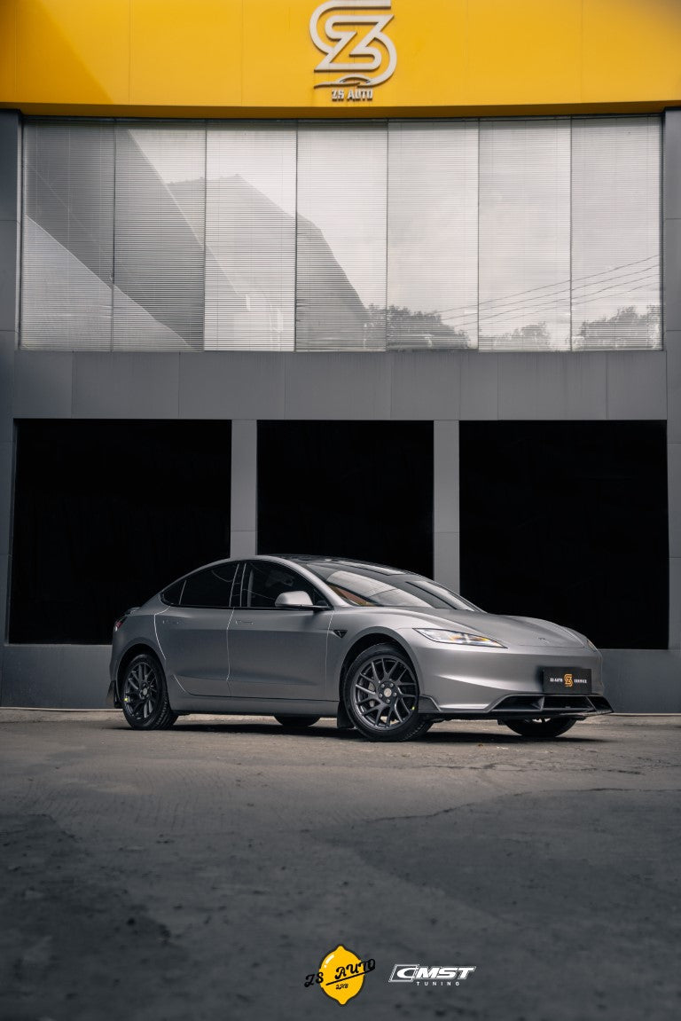 Tesla Model 3 Highland 2024-ON with Aftermarket Parts - V1 Style Carbon Fiber Front Lip from  CMST Tuning