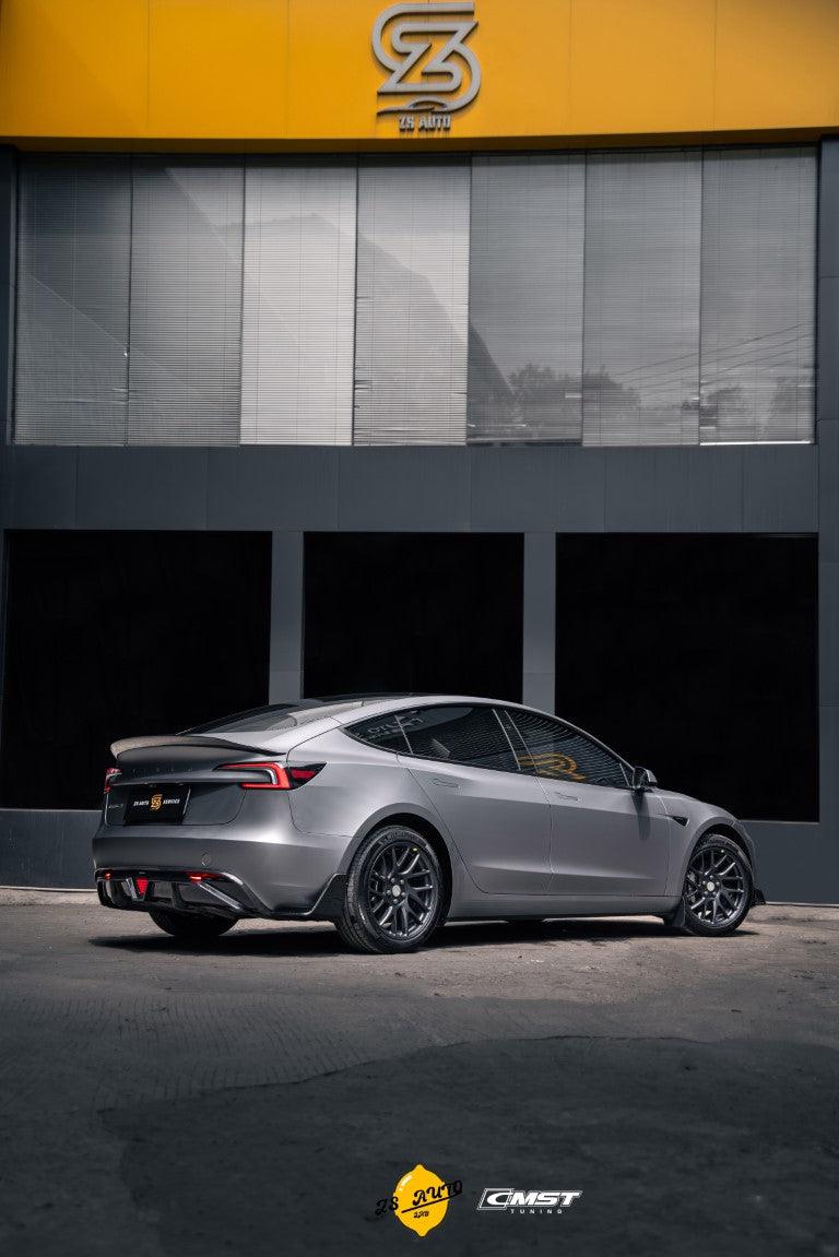 Tesla Model 3 Highland / Performance 2024-ON with Aftermarket Parts - V1 Style Rear Diffuser & Canards Carbon Fiber from CMST Tuning