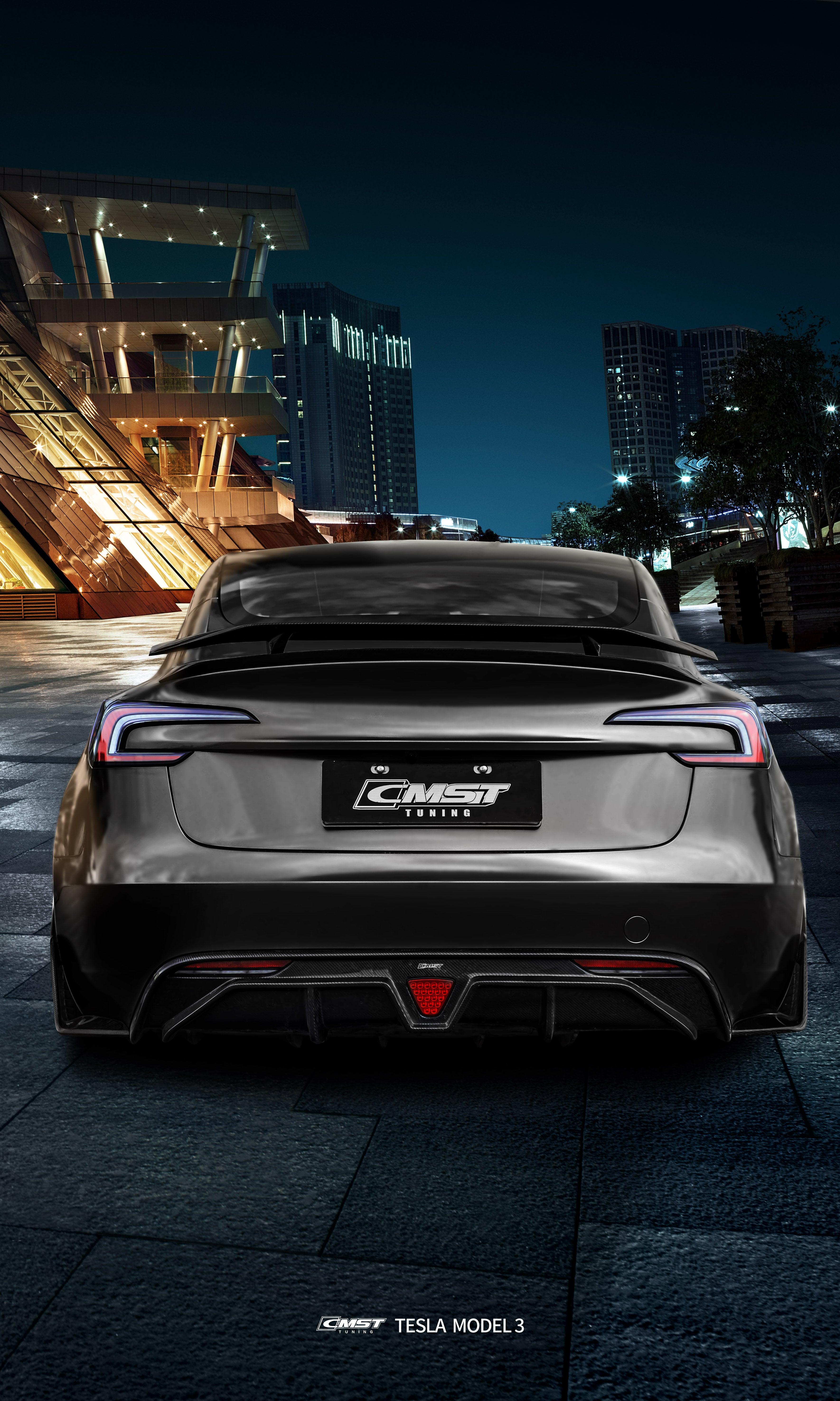 Tesla Model 3 Highland 2024-ON with Aftermarket Parts - V1 Style Carbon Fiber Rear Spoiler from CMST Tuning