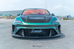 Tesla Model 3 Highland 2024-ON with Aftermarket Parts - Horizon Style Front Bumper & Lip Carbon Fiber / FRP from  CMST Tuning