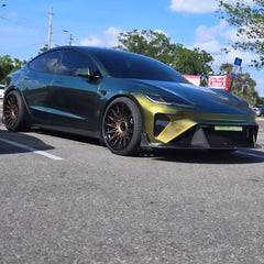 Tesla Model 3 Highland 2024-ON with Aftermarket Parts - Horizon Style Front Bumper & Lip Carbon Fiber / FRP from CMST Tuning