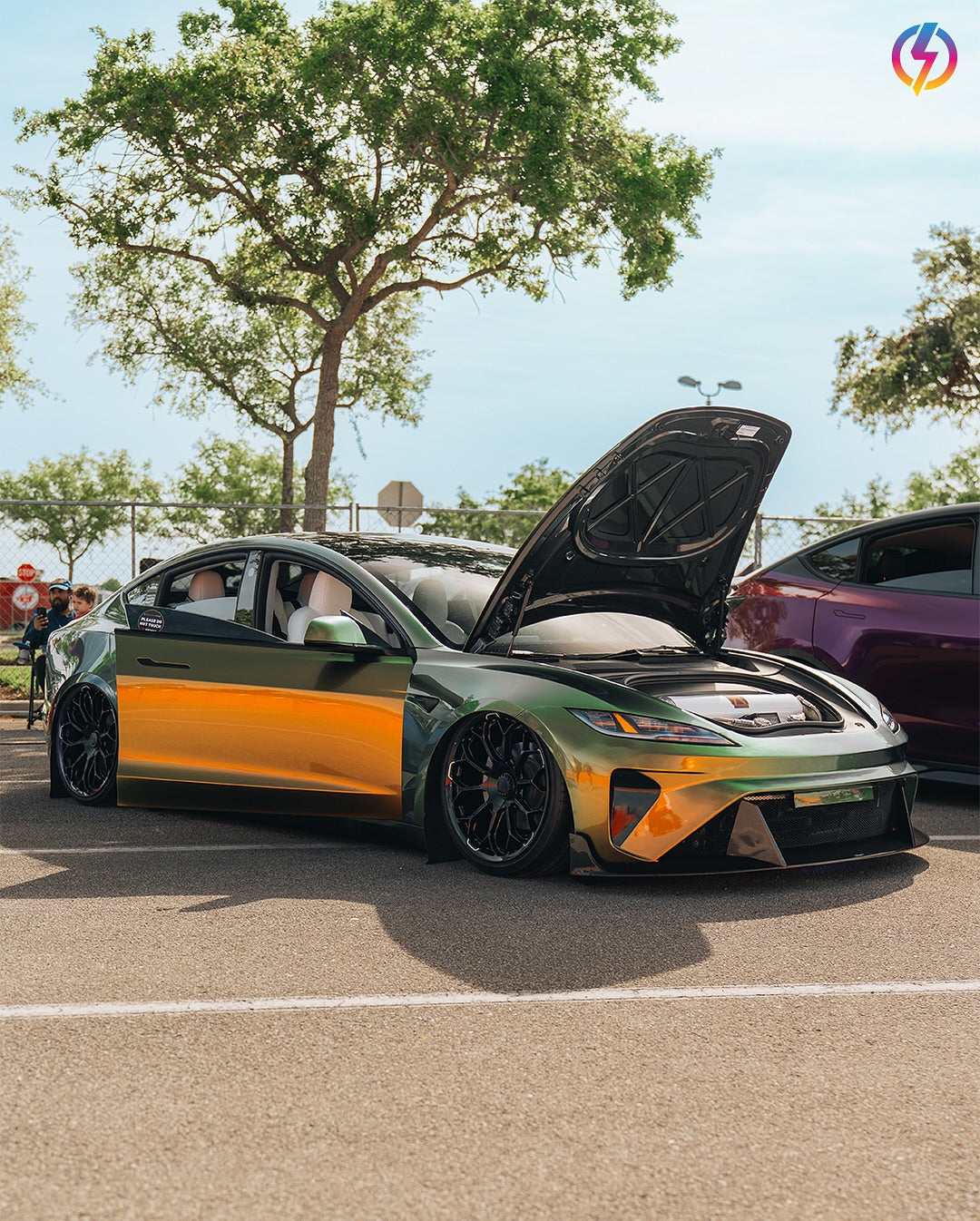 Tesla Model 3 Highland 2024-ON with Aftermarket Parts - Horizon Style Front Bumper & Lip Carbon Fiber / FRP from CMST Tuning