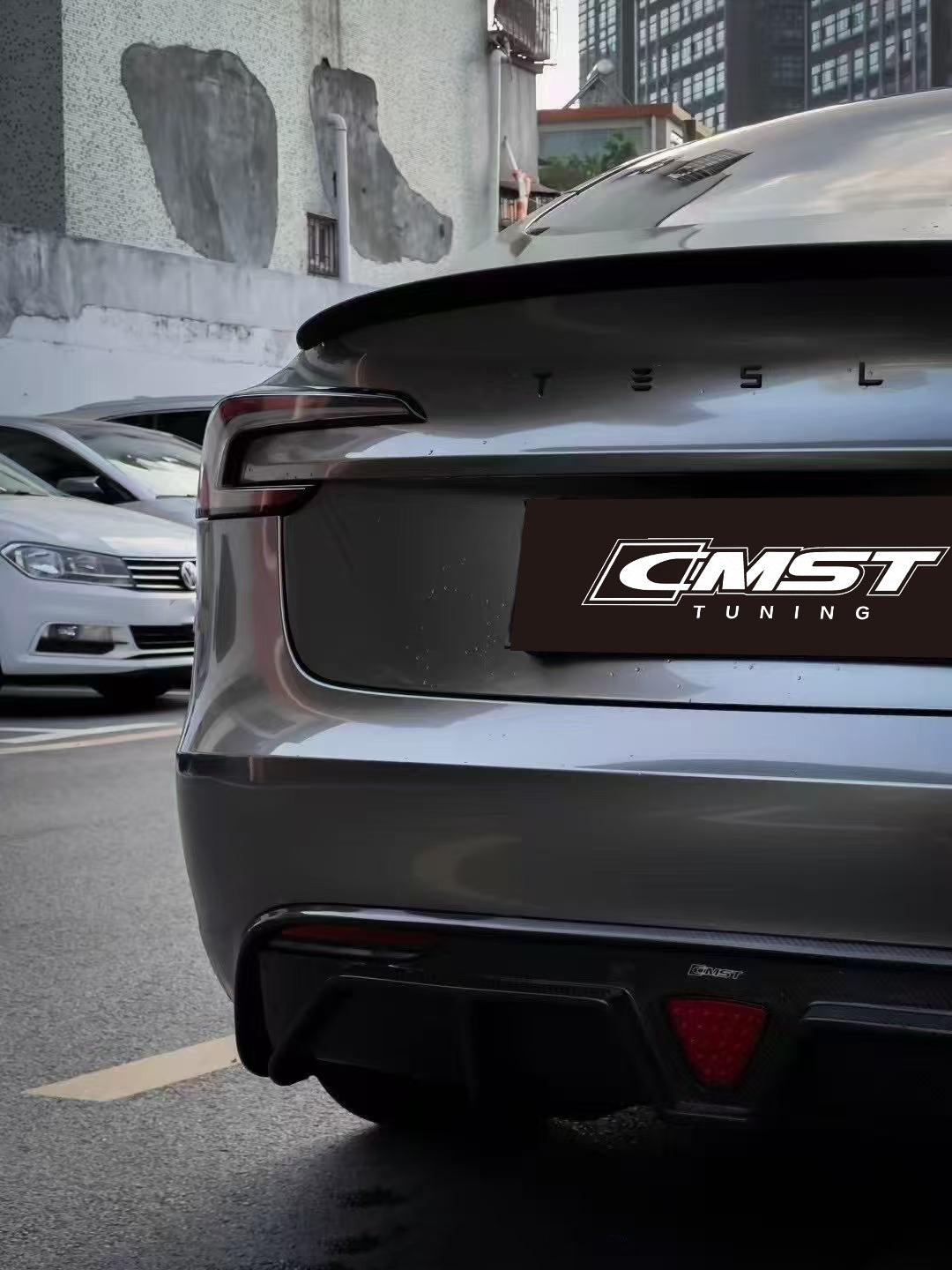 Tesla Model 3 Highland / Performance 2024-ON with Aftermarket Parts - V3 Style Rear Spoiler Carbon Fiber from  CMST Tuning