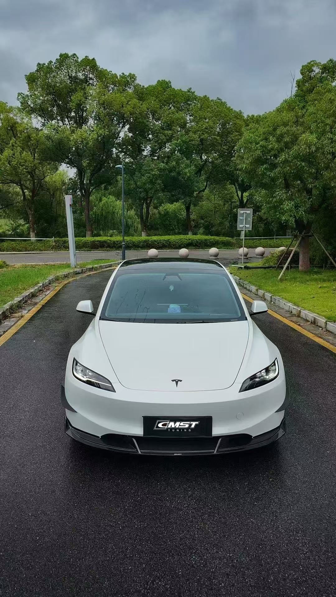 Tesla Model 3 Highland 2024-ON with Aftermarket Parts - V2 Style Front Lip Carbon Fiber from CMST Tuning