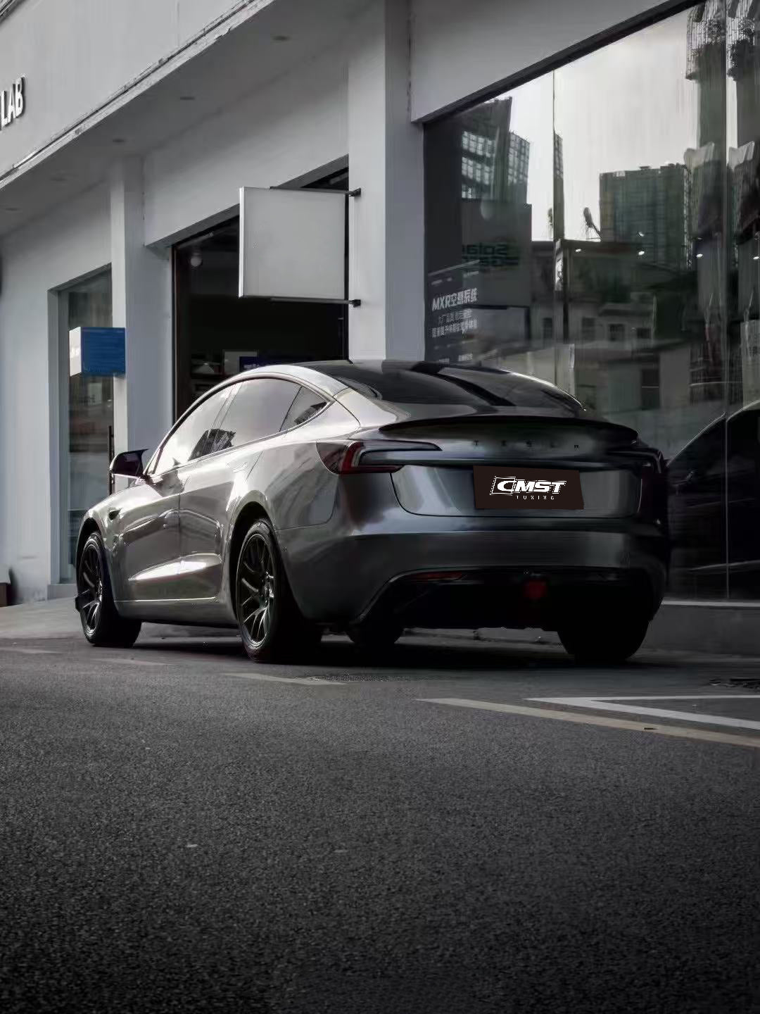 Tesla Model 3 Highland / Performance 2024-ON with Aftermarket Parts - V3 Style Rear Spoiler Carbon Fiber from  CMST Tuning