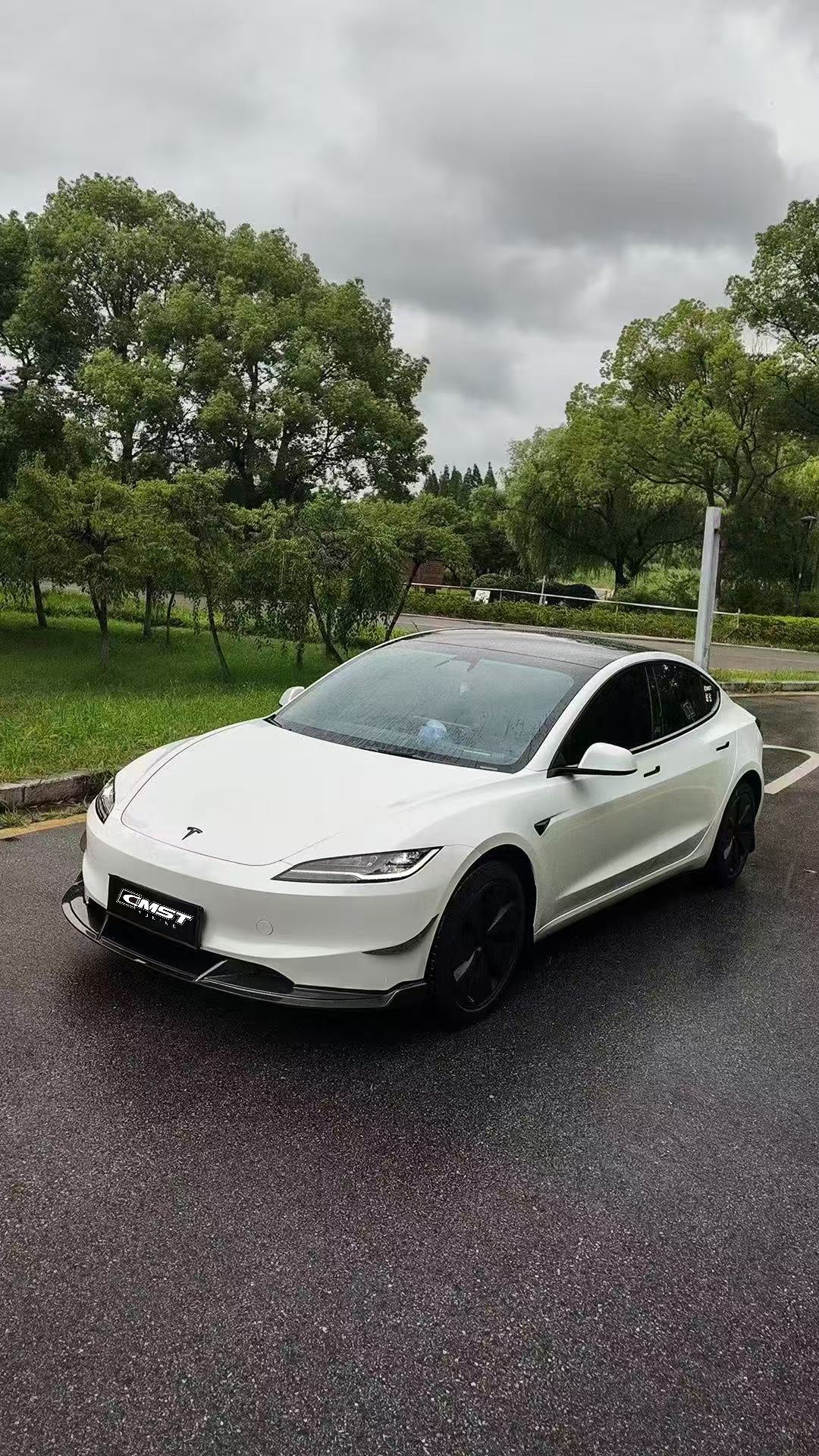 Tesla Model 3 Highland 2024-ON with Aftermarket Parts - V2 Style Front Lip Carbon Fiber from CMST Tuning