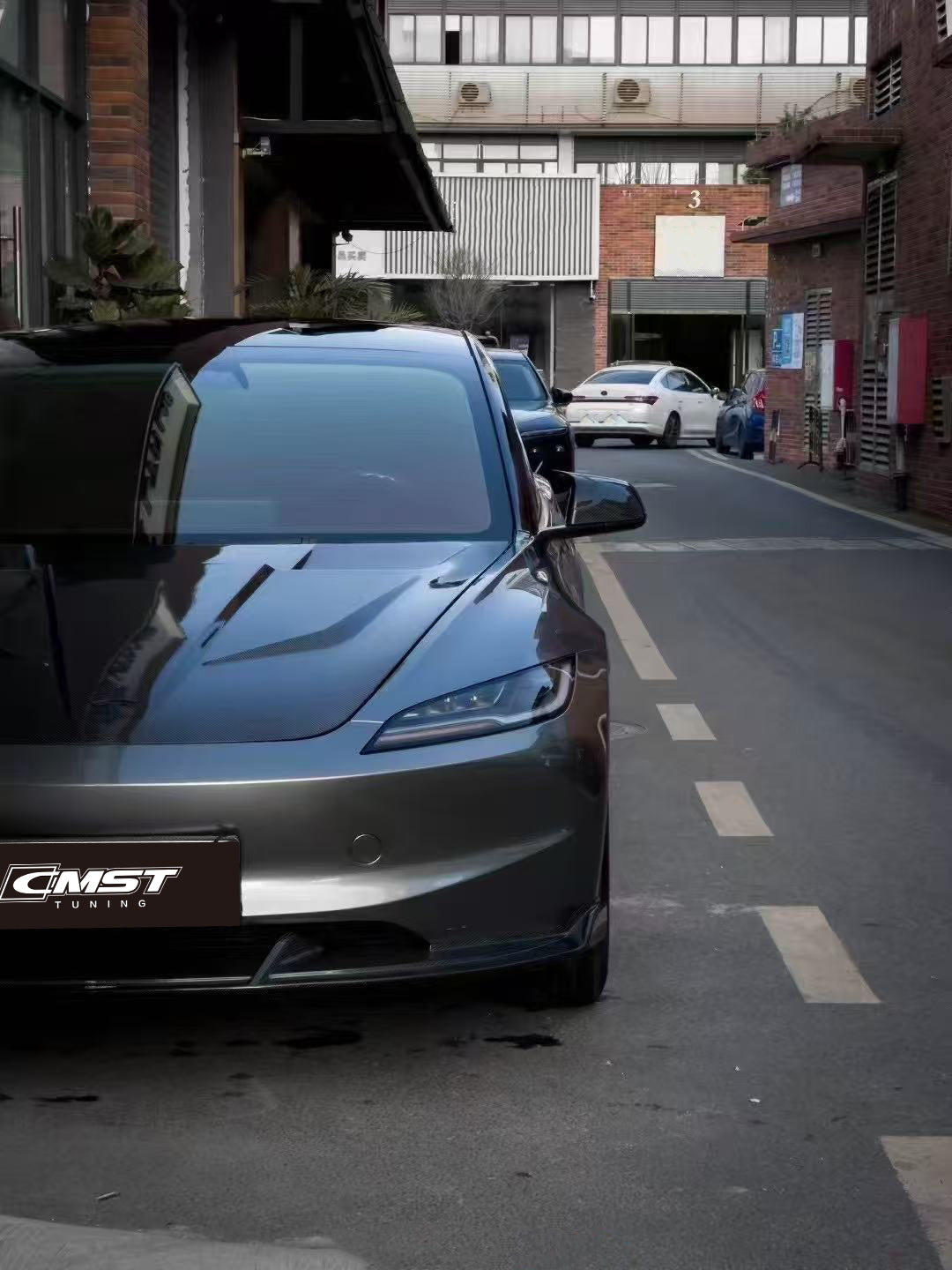 Tesla Model 3 Highland 2024-ON with Aftermarket Parts - V2 Style Front Lip Carbon Fiber from CMST Tuning