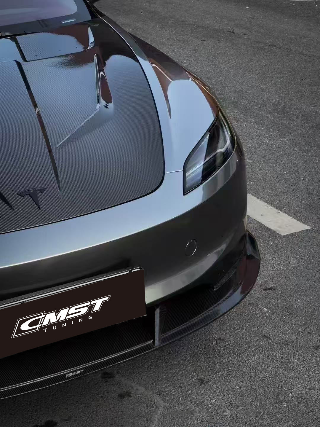 Tesla Model 3 Highland 2024-ON with Aftermarket Parts - V2 Style Front Lip Carbon Fiber from CMST Tuning
