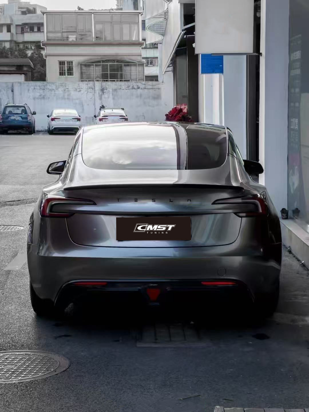 Tesla Model 3 Highland / Performance 2024-ON with Aftermarket Parts - V1 Style Rear Diffuser & Canards Carbon Fiber from CMST Tuning