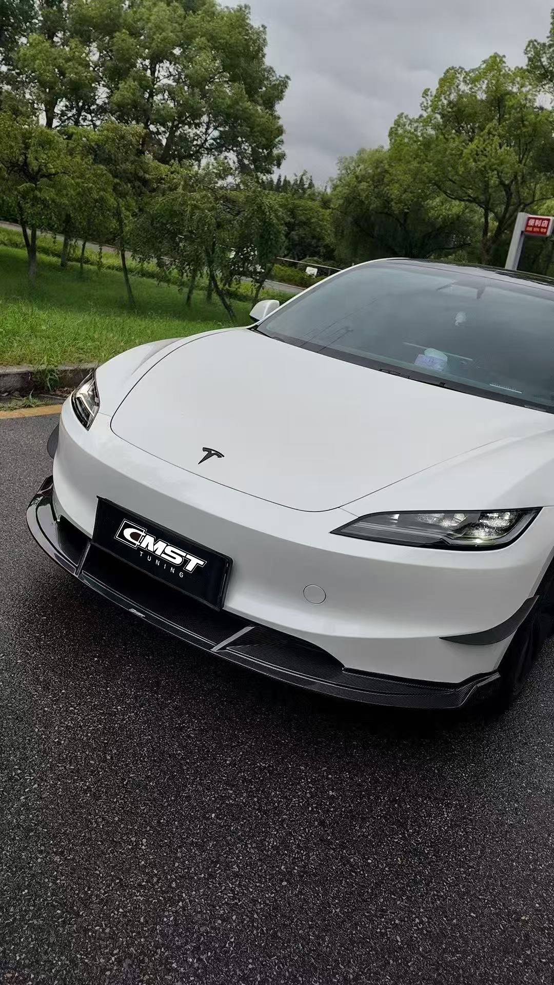 Tesla Model 3 Highland 2024-ON with Aftermarket Parts - V2 Style Front Lip Carbon Fiber from CMST Tuning