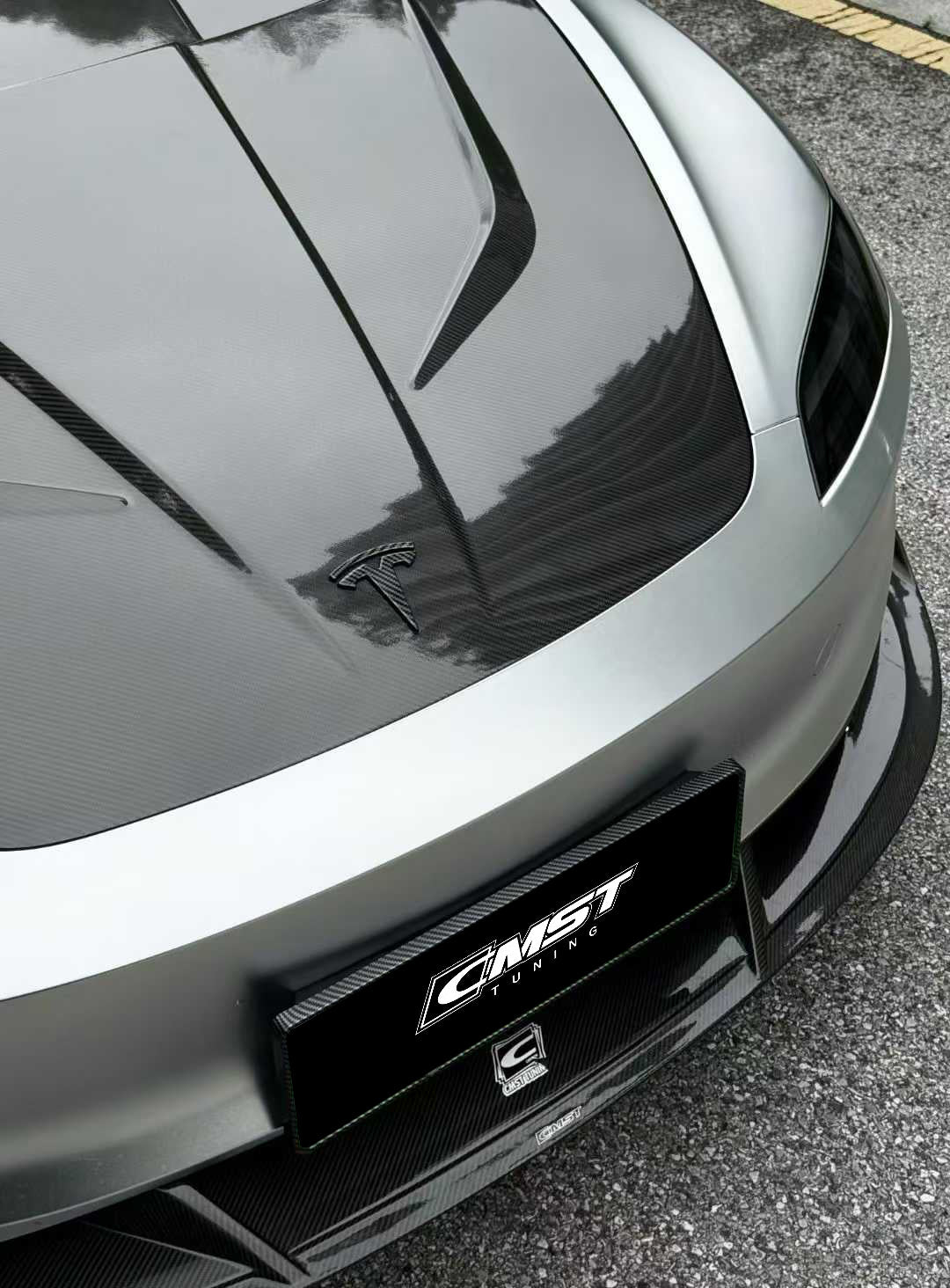 Tesla Model 3 Highland / Performance 2024-ON with Aftermarket Parts - V1 Style Hood Bonnet Carbon Fiber / FRP from CMST Tuning