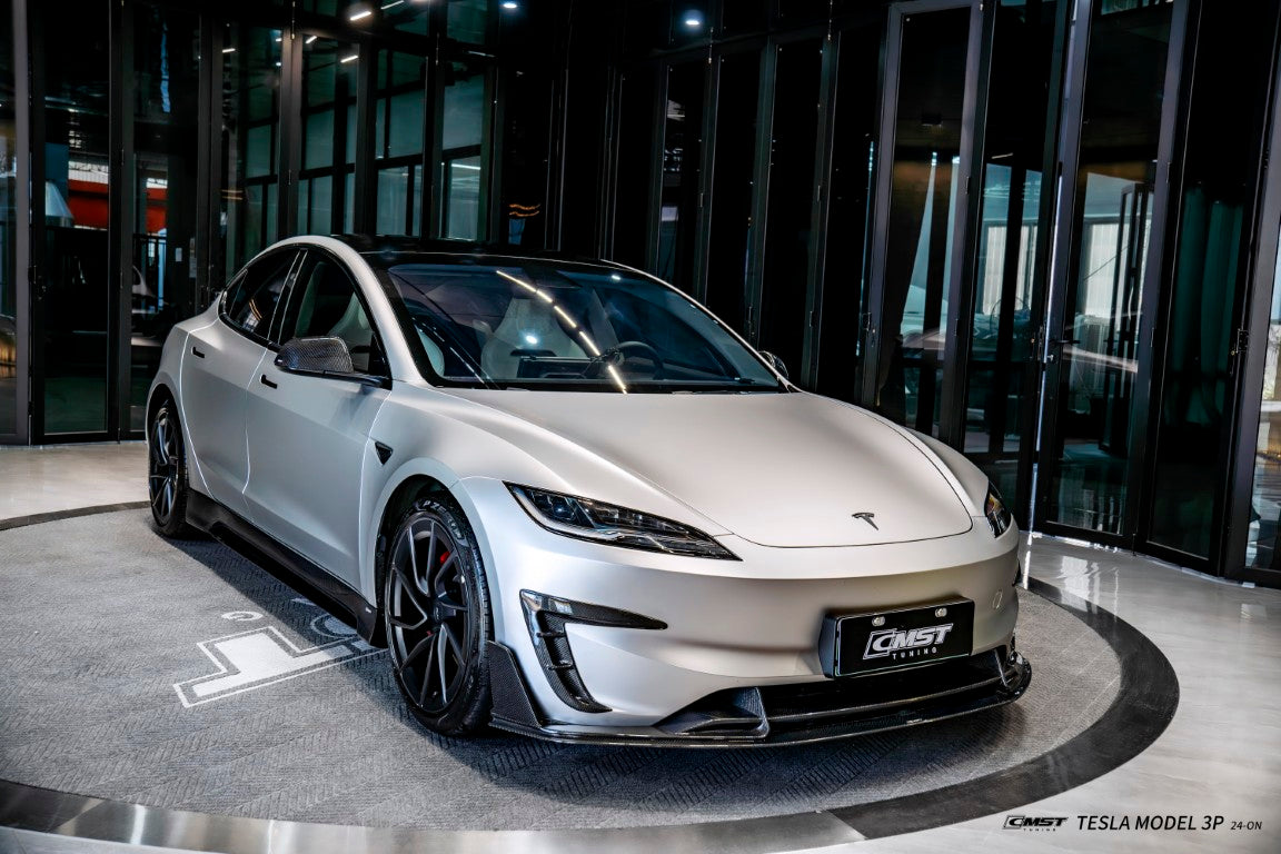 Tesla Model 3 Performance 2024-ON with Aftermarket Parts - V1 Front Lip Carbon Fiber / FRP from CMST Tuning