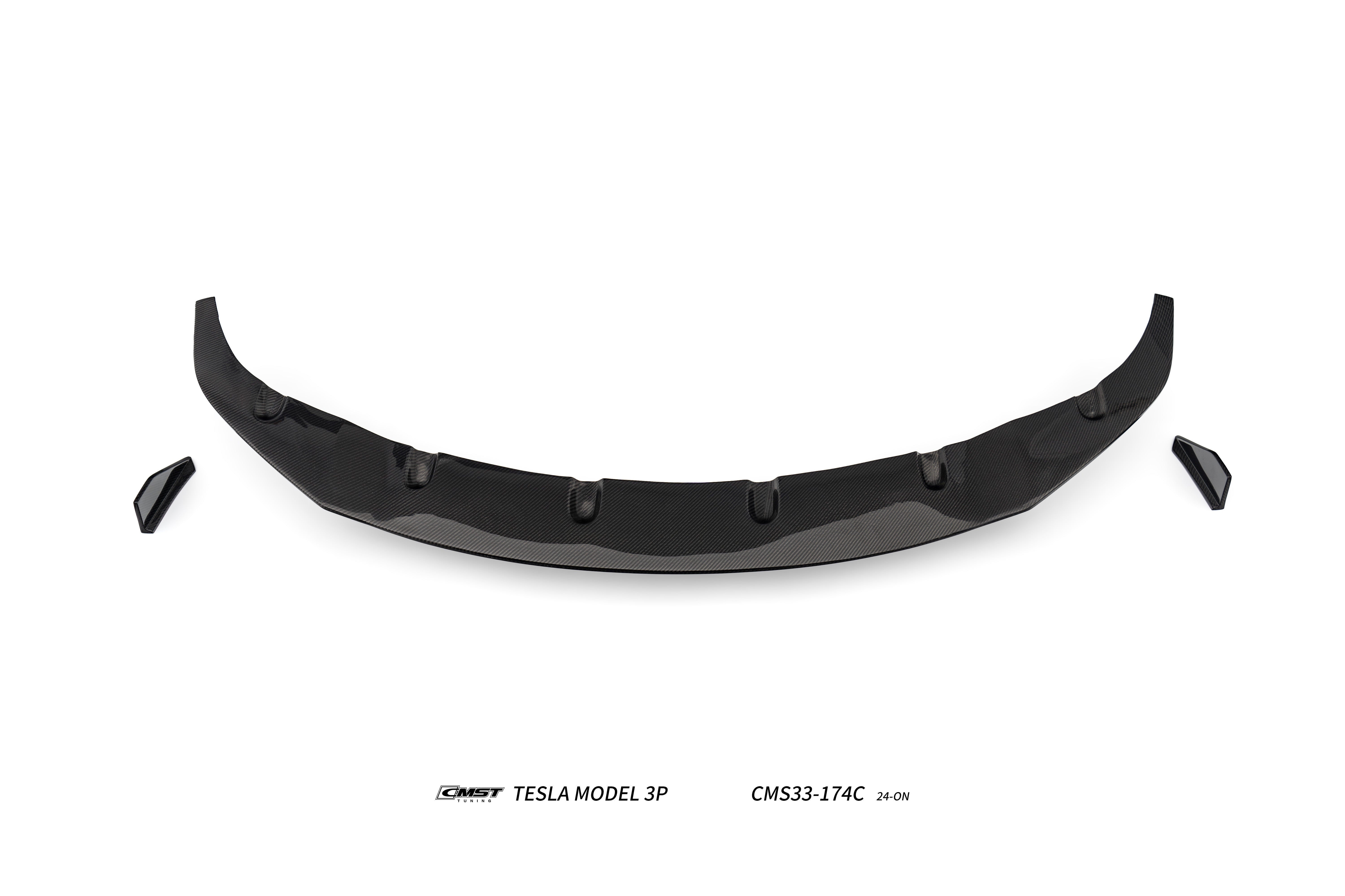 Tesla Model 3 Performance 2024-ON with Aftermarket Parts - V2 Front Lip Carbon Fiber / FRP from CMST Tuning