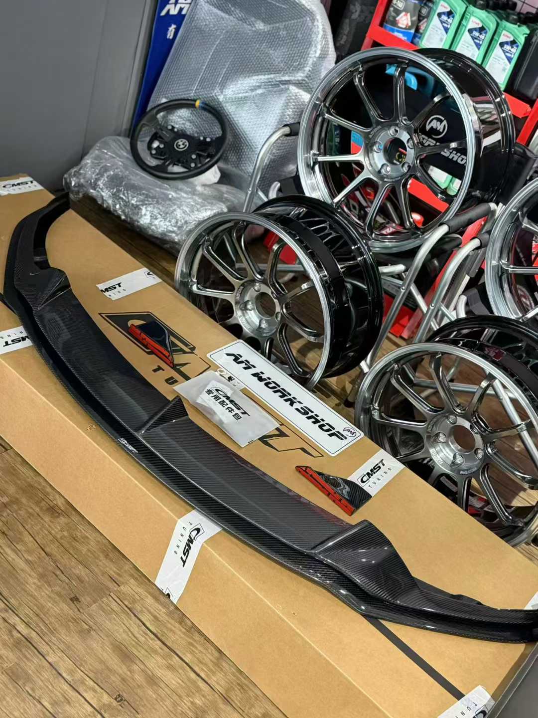 Tesla Model 3 Performance 2024-ON with Aftermarket Parts - V2 Front Lip Carbon Fiber / FRP from CMST Tuning