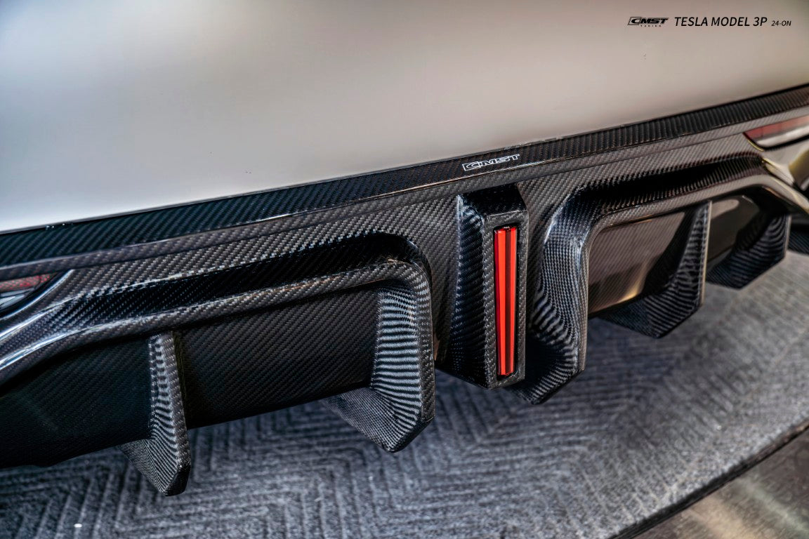 Tesla Model 3 Performance 2024-ON with Aftermarket Parts - V1 Rear Diffuser Carbon Fiber / FRP from CMST Tuning