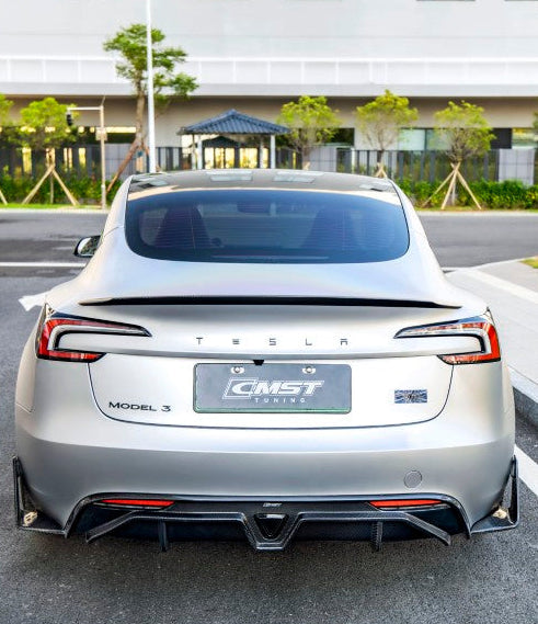Tesla Model 3 Highland Performance 2024-ON with Aftermarket Parts - V2 Rear Diffuser &  Canards Carbon Fiber / FRP from CMST Tuning