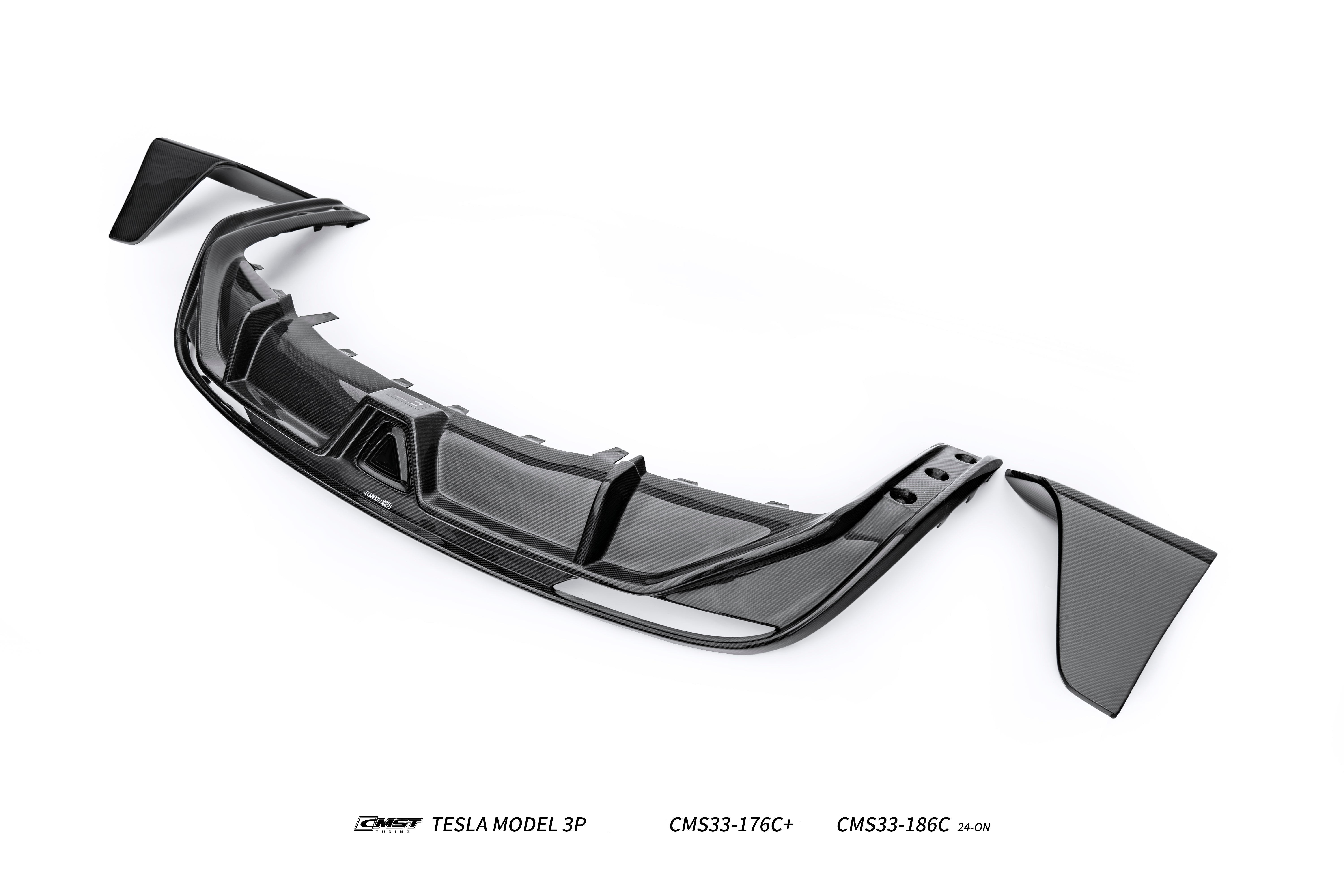 Tesla Model 3 Highland Performance 2024-ON with Aftermarket Parts - V2 Rear Diffuser &  Canards Carbon Fiber / FRP from CMST Tuning