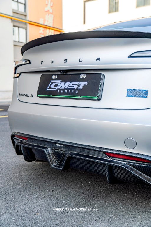 Tesla Model 3 Highland Performance 2024-ON with Aftermarket Parts - V2 Rear Diffuser &  Canards Carbon Fiber / FRP from CMST Tuning