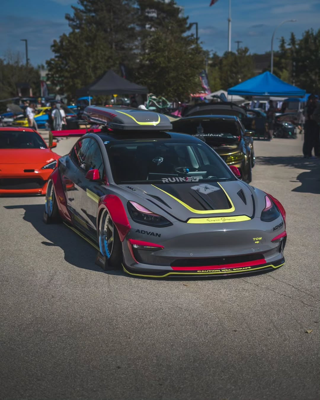 Tesla Model 3 Performance Long Range Standard Base 2017 2018 2019 2020 2021 2022 2023 with Aftermarket Parts - V1 Hood Bonnet Carbon Fiber / FRP from CMST Tuning