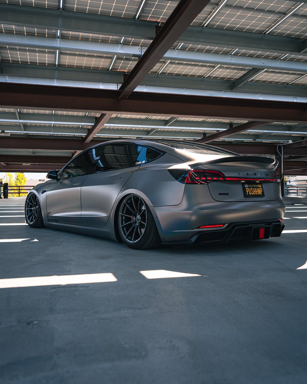 Tesla Model 3 Performance Long Range Standard Base 2017 2018 2019 2020 2021 2022 2023 with Aftermarket Parts - V1 Rear Duck Bill Tail Spoiler Carbon Fiber / FRP from CMST Tuning