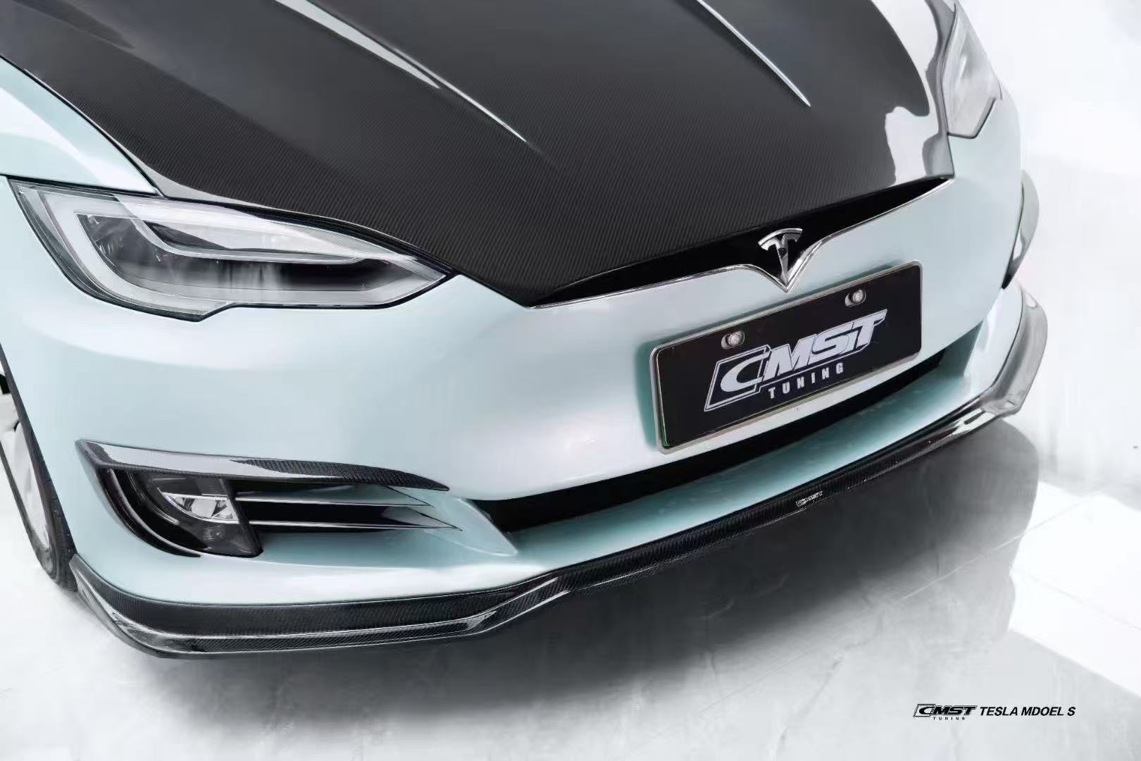 Tesla Model S 2nd Gen late 2016-early 2021 with Aftermarket Parts - Front Lip Splitter Carbon Fiber / FRP from CMST Tuning